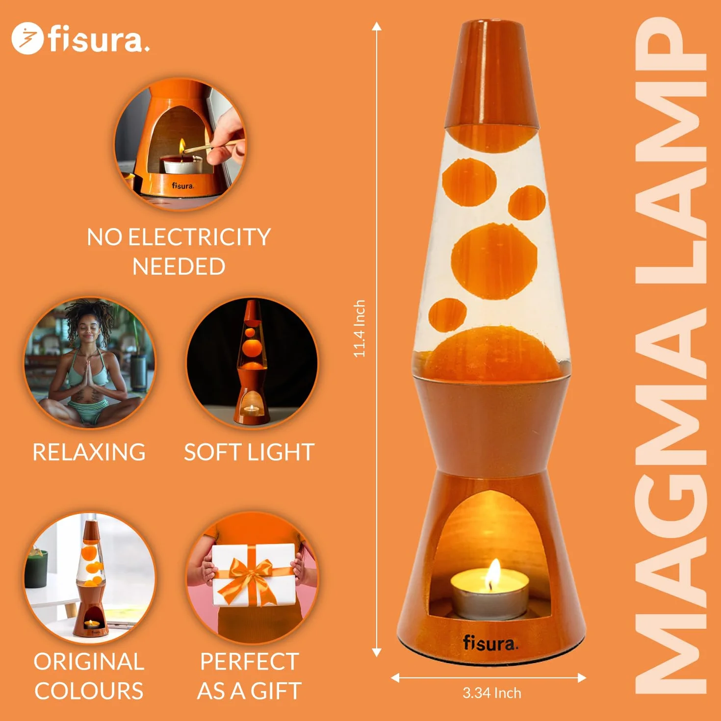 Fisura – Lampa lawowa z świeczką. Lampa lawowa bez elektryczności. Lawowa lampa miętowa i biała. Eko-lampa. Oryginalny prezent. 29 centymetry x 8,5 centymetry