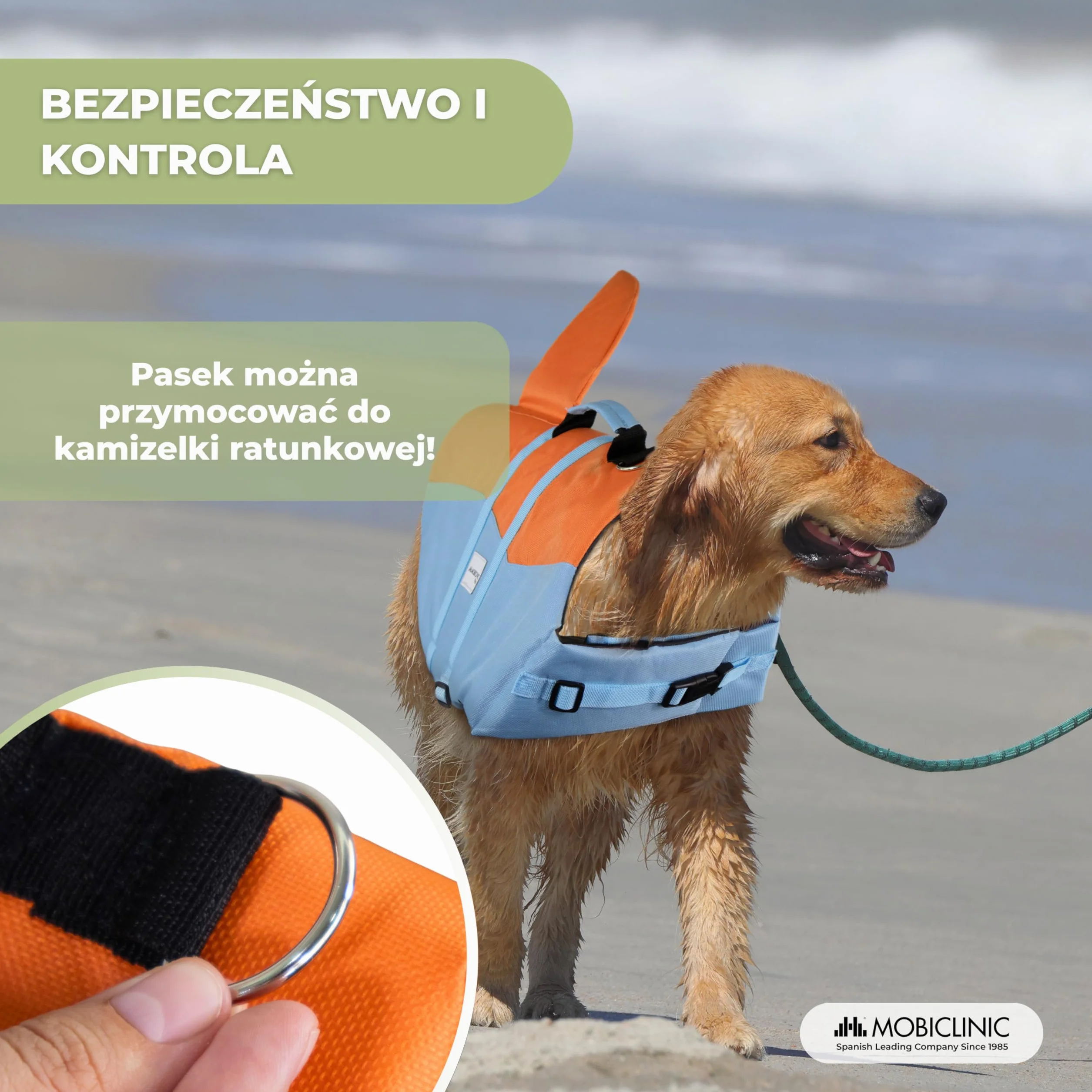 Mobiclinic®, Kamizelka Ratunkowa dla Psa, Konstrukcja Płetwy Rekina, Uchwyt Ratunkowy, Regulowane Szelki, Kółko do Smyczy, Wysoka Wyporność i Widoczność, Sharky, Lekkość, Pływanie, Surfing, Żeglarstwo
