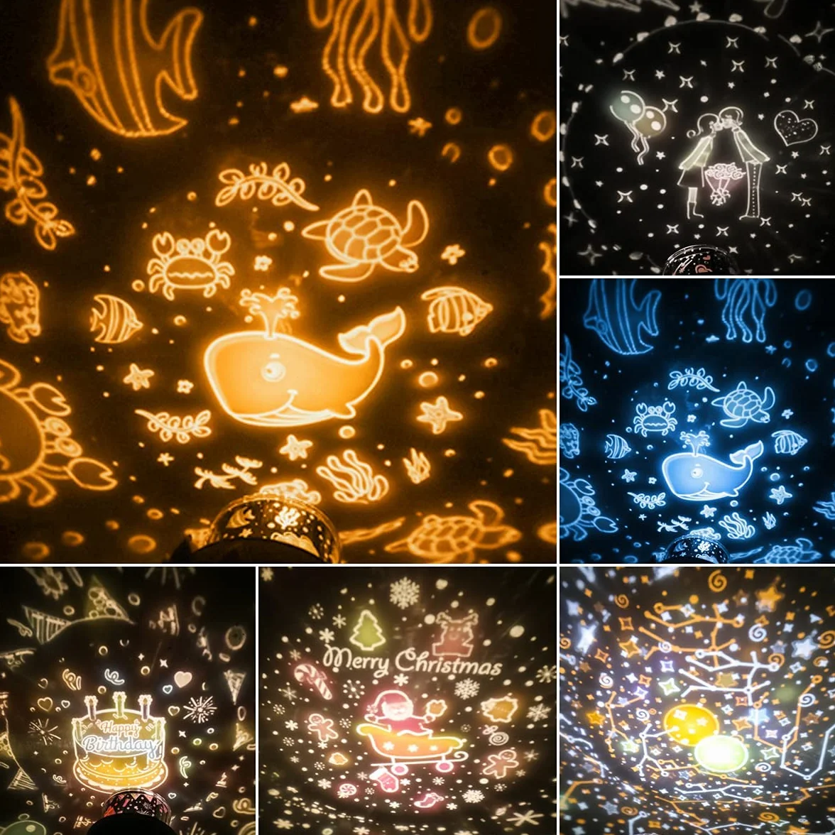 URAQT Projektor gwiaździstego nieba, obrotowy o 360° Starry Projector Light, lampka nocna LED dla dorosłych z timerem i pilotem zdalnego sterowania, 4 tryby świetlne, 6 tematów projekcji, 7 poziomów