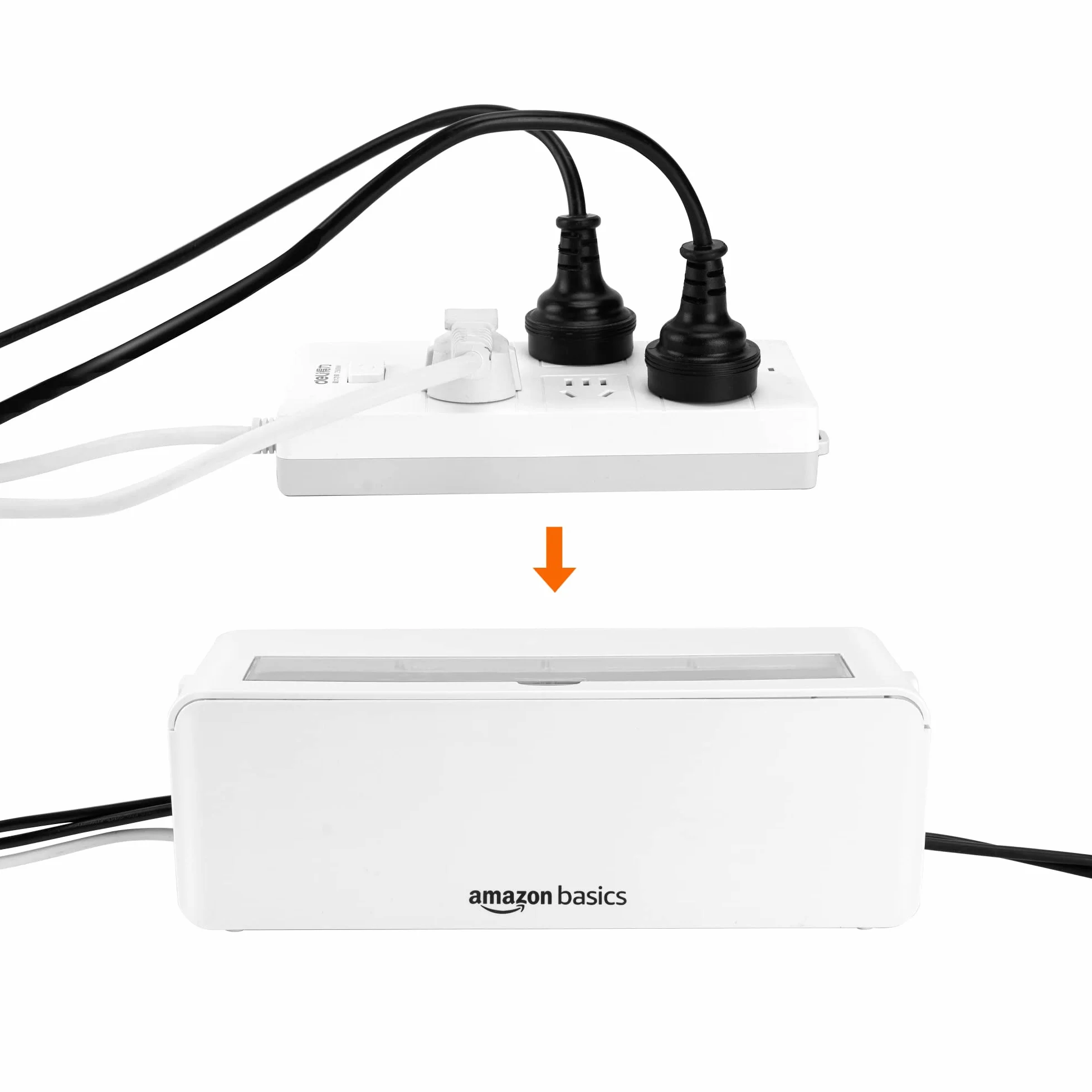Amazon Basics – skrzynka kablowa do ukrywania i porządkowania kabli, duża, biała.
