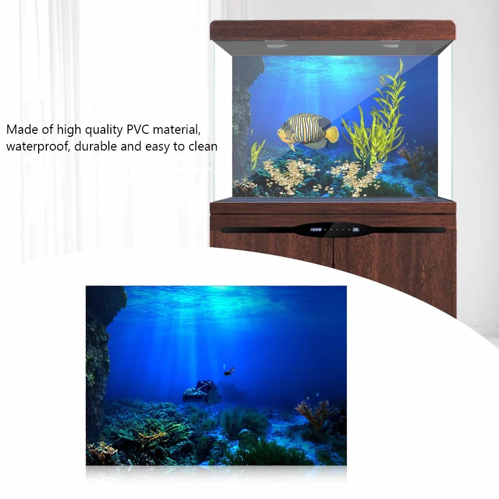 FILFEEL Tło akwarium, dekoracje rybne, obrazy, efekt 3D, PVC, samoprzylepny plakat, podwodny świat, tło, dekoracja, naklejki papierowe, 61 x 30 cm