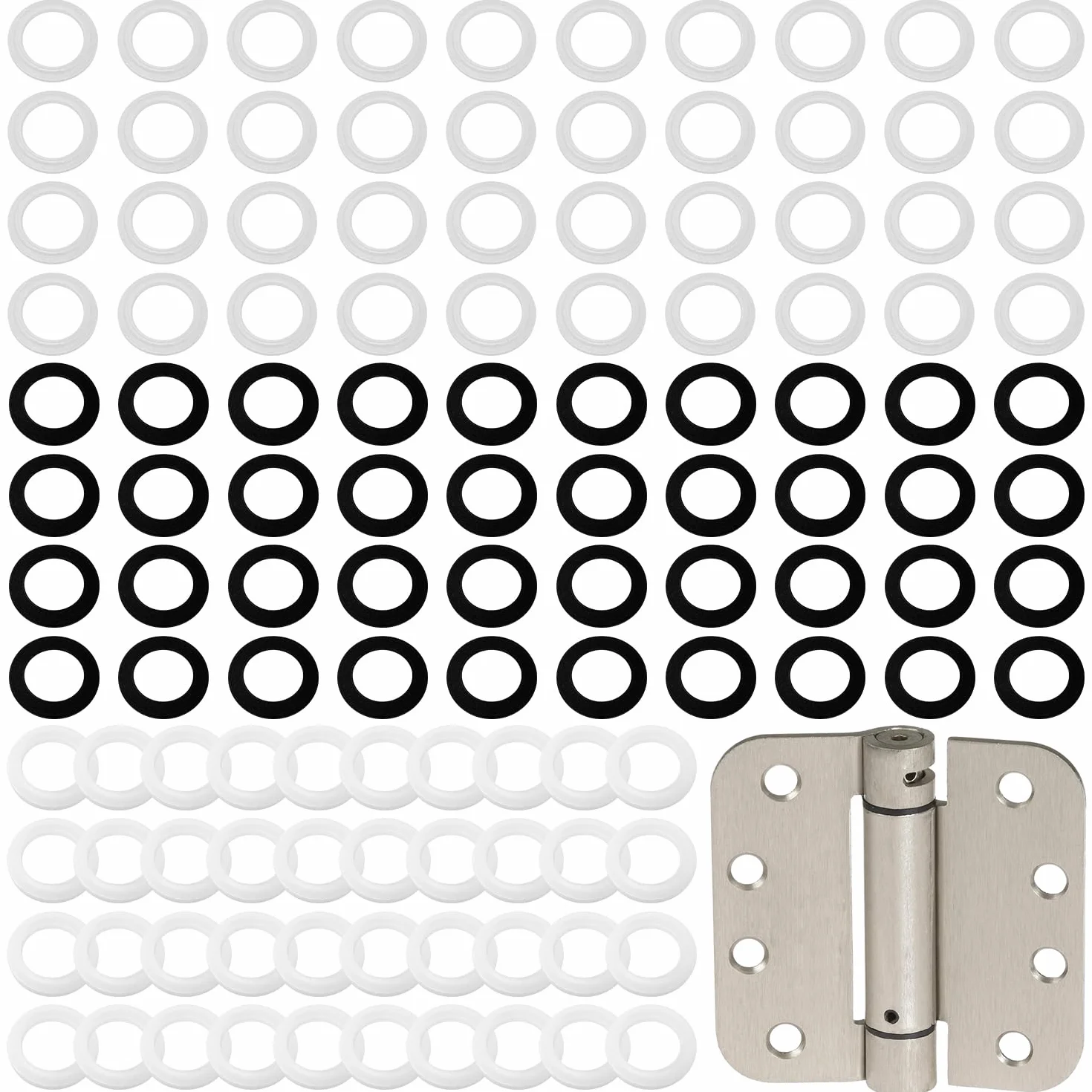 120 szt. drzwi pokojowych z tworzywa sztucznego, podkładki, zawiasy drzwiowe 10 x 15 mm, pierścienie montażowe, 1 mm grubości, 40 czarne/40 białe, 2 mm grubości 40 białe, do standardowych drzwi