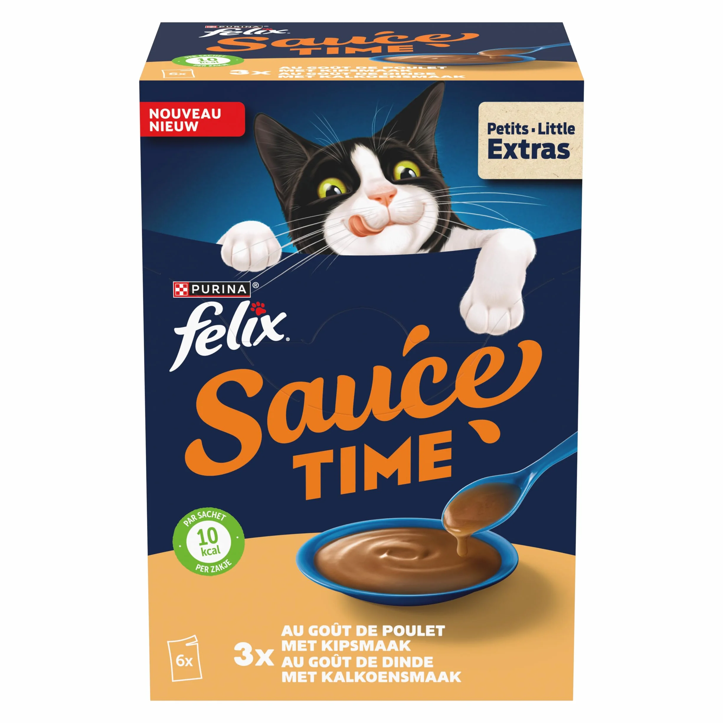 FELIX | Sos Time | Nieodparta karma w sosie dla dorosłych kotów | Wykonane z wysokiej jakości składników | Z kurczakiem, indykiem | saszetki świeżości | 6 x 40g