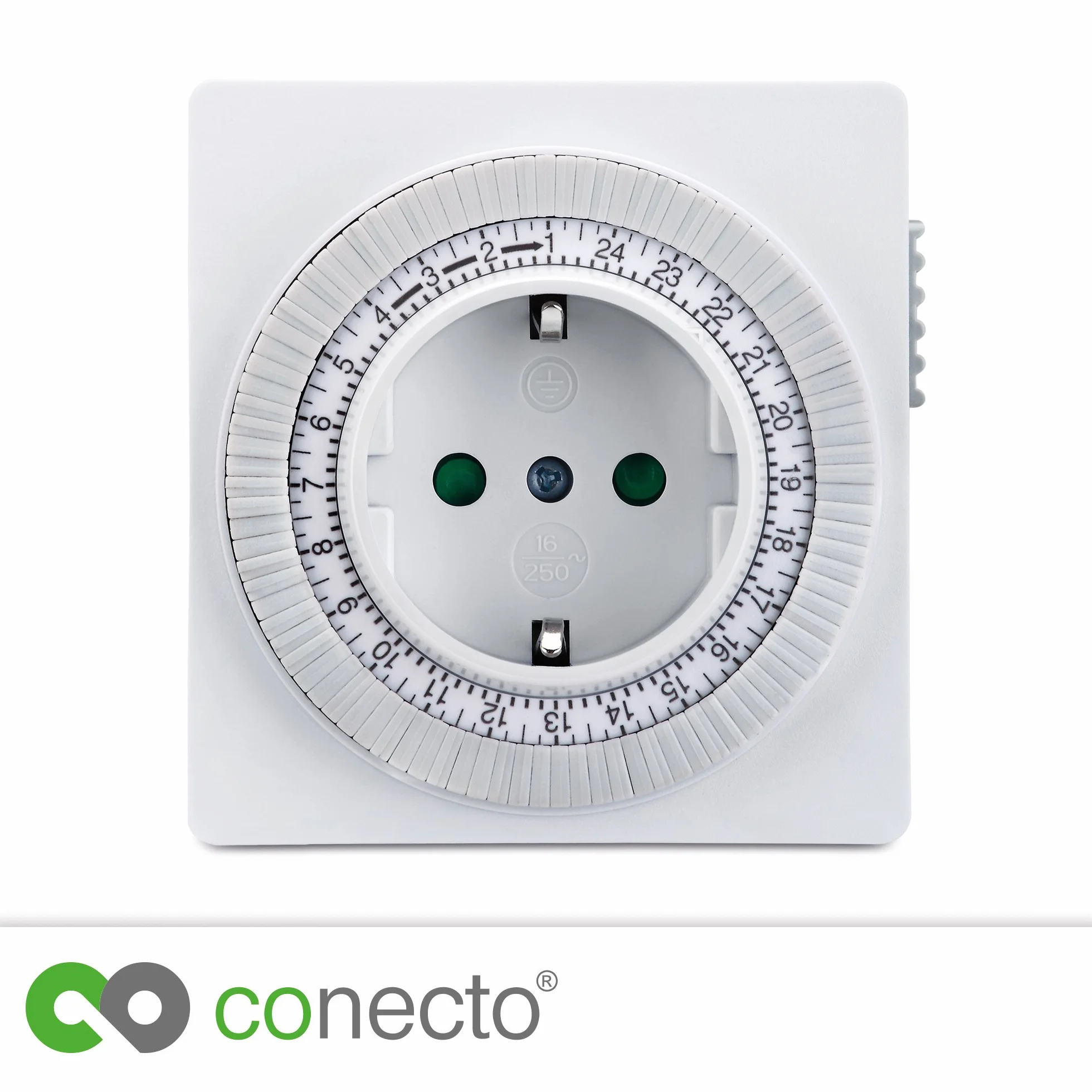 conecto CC50201 Mechaniczny zegar do gniazdka, suwak czasowy, 96 segmentów przełączających, IP20, ochrona dzieci, 3500W, biały