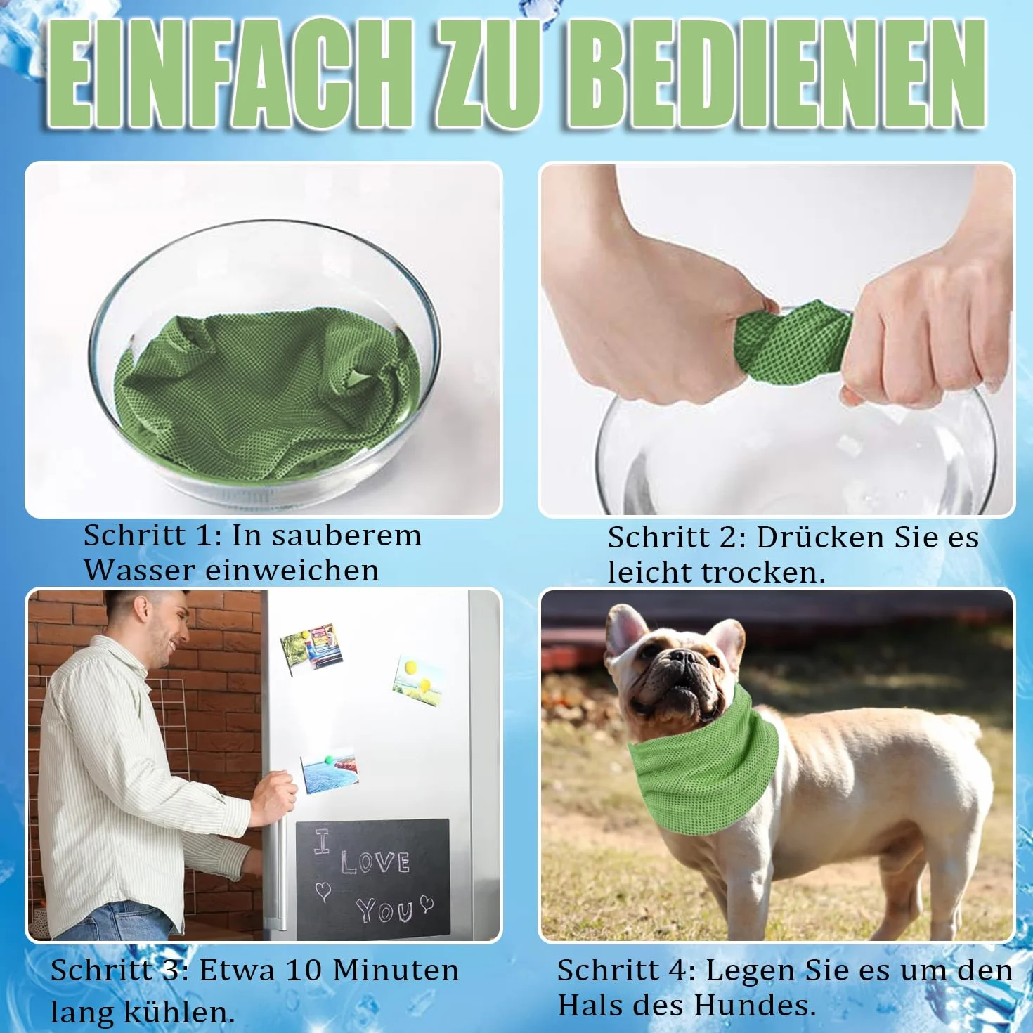 Zielona obroża chłodząca dla psów, na lato, chłodząca, bandana, chłodząca, dla szczeniaków i kotów, chłodząca, chłodząca, dla szczeniaków i kotów, rozmiar M, 45 x 13 cm, 1 szt