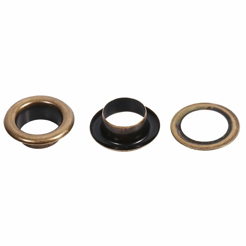 Watris Veiyi Zestaw 100 oczek, nitów otworowych 10 mm, końcówki do eyeletów, brąz, czarno-złote, metalowe oczka do materiału, projektów rzemieślniczych