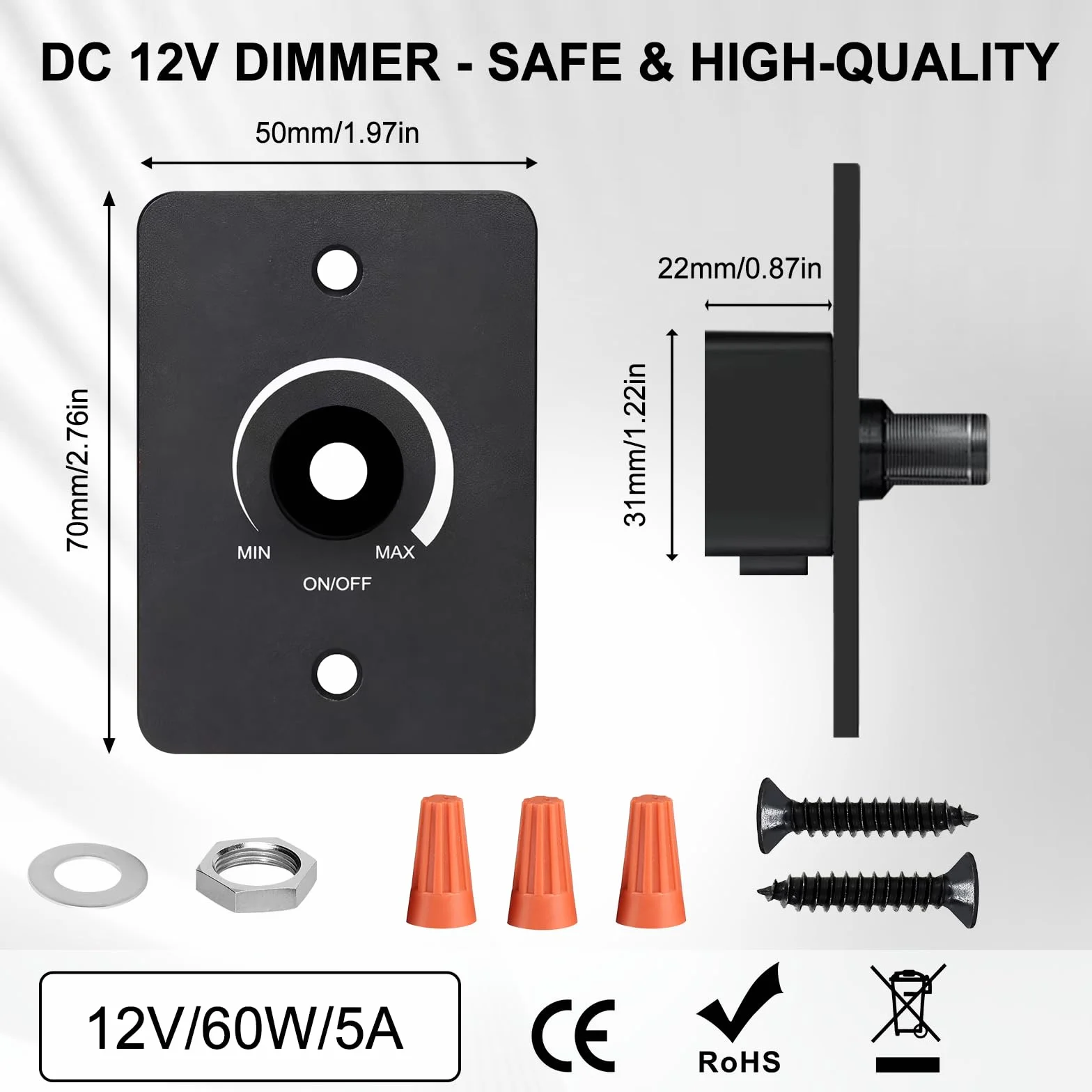 Ściemniacz LED 12 V, ściemniacz do lamp LED, ściemniacz LED PWM, 12 V, 5 A, 3 przewody, ściemniacz, bezstopniowe ściemnianie, do kamperów, łodzi, samochodów ciężarowych, przyczep kempingowych