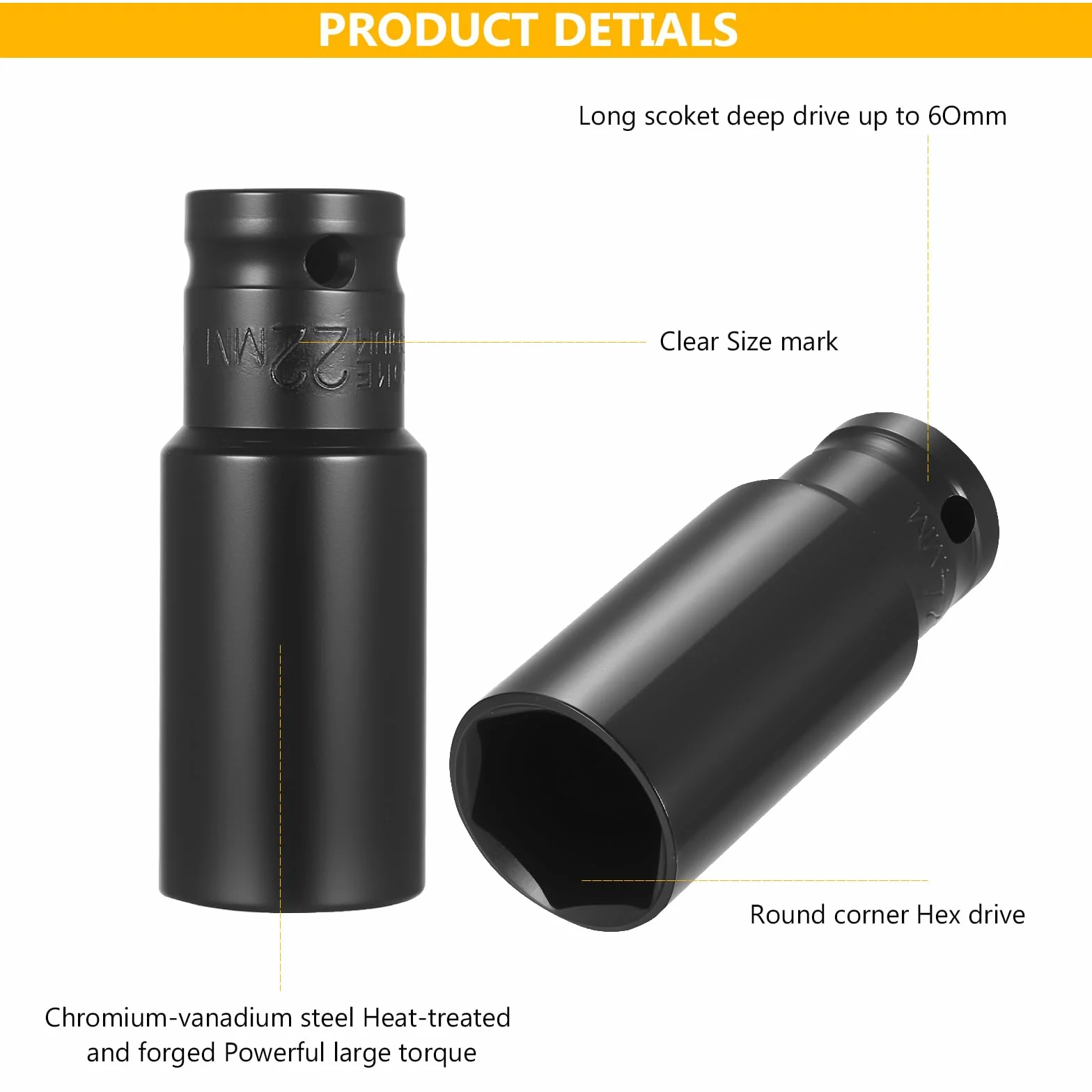 Zestaw 10 nasadek udarowych 1/2" głębokich 10-24mm z pudełkiem