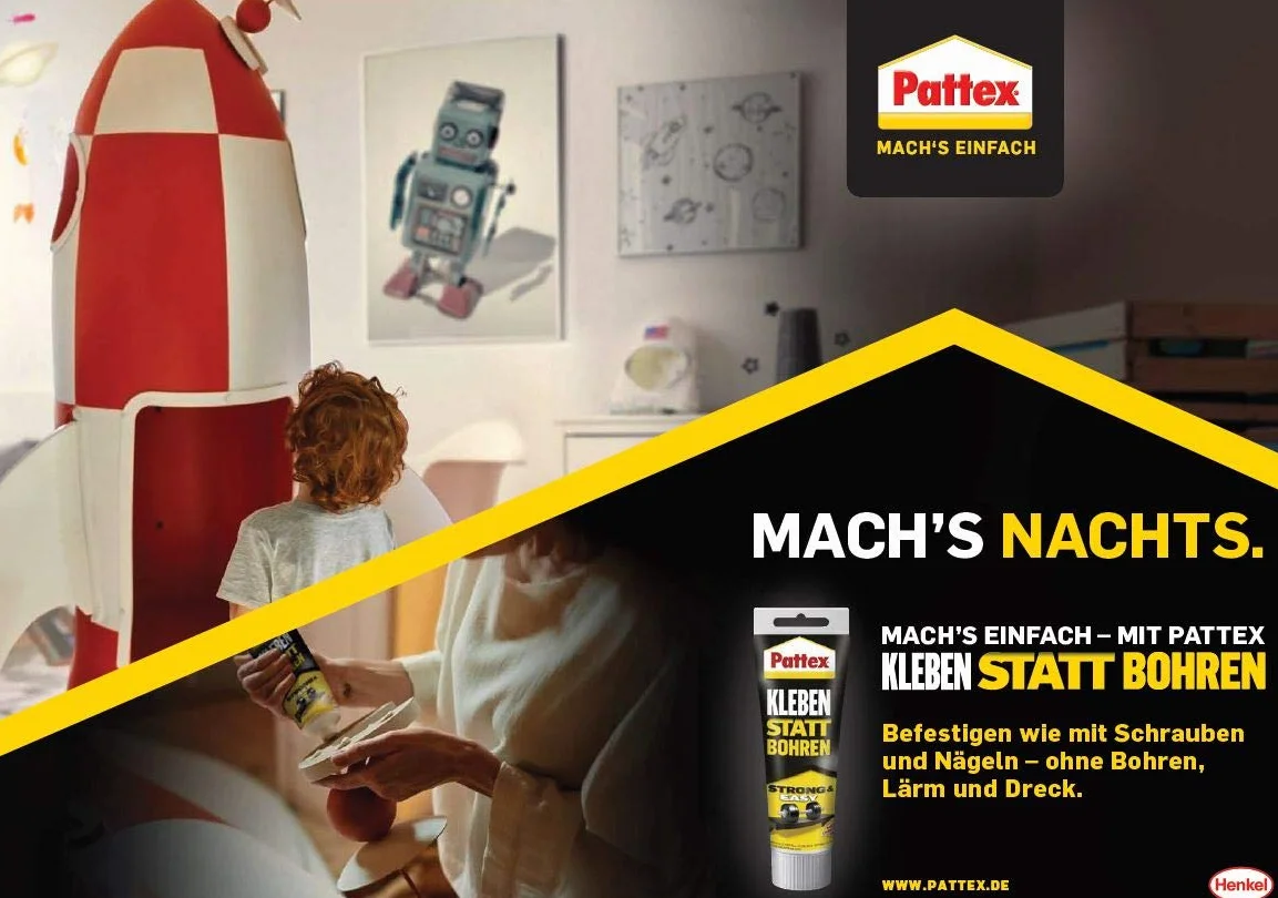 Pattex Klej Montażowy - Klejenie Zamiast Wiercenia, 50 g Mocnego Kleju o Natychmiastowej Przyczepności, Uniwersalny Budowlany o Wysokiej Wytrzymałości Końcowej