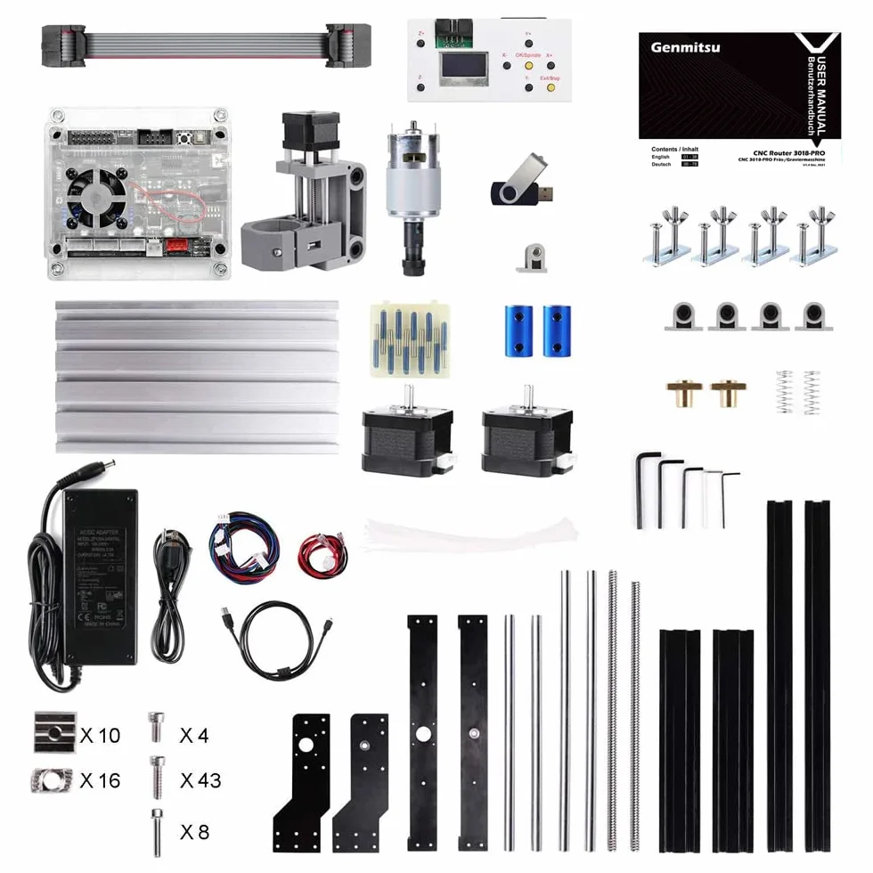 SainSmart Genmitsu CNC 3018-PRO Zestaw do frezowania/grawerowania, sterowany GRBL, 3 osie do obróbki akrylu, PCW, drewna, miękkiego aluminium, obszar roboczy 300 mm x 180 mm x 45 mm