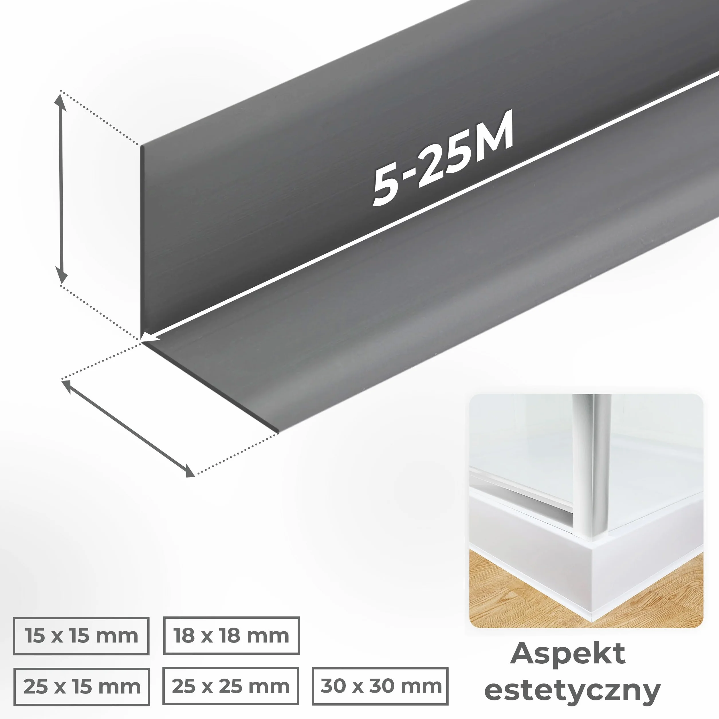 Listwa wykończeniowa PVC 30x30 mm samoprzylepna elastyczna beż 15 m