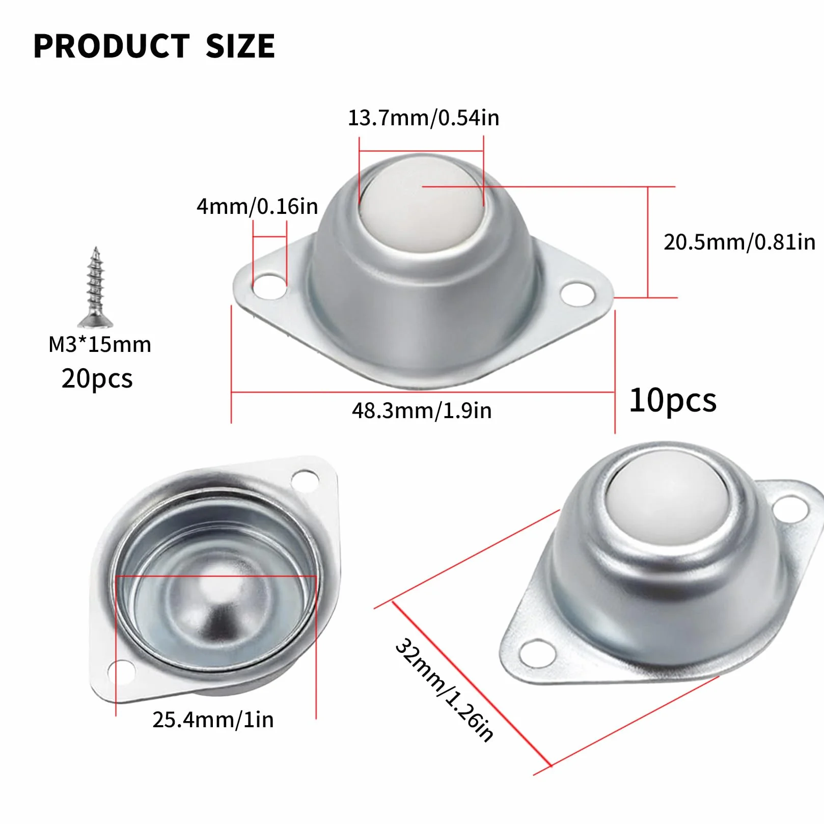 10 sztuk rolek kulkowych do rolek meblowych, 16 mm, małe, płaskie łożyska kulkowe, nylonowe kółka, do dużych obciążeń, łożyska do mebli, sanek, kółek transportowych