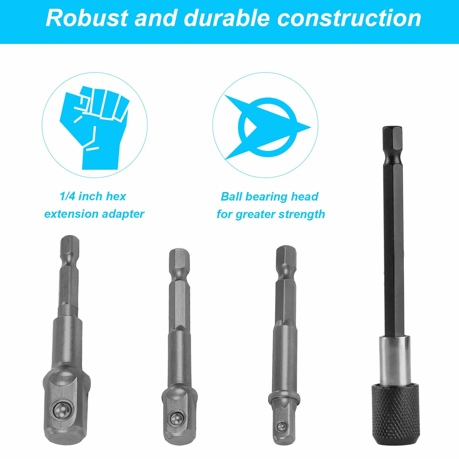 Zestaw adapterów z 3 nasadkami, sześciokątny na 1/4",1/2",3/8" Klucz do konwersji klucza nasadowego kwadratowego do wkrętarki akumulatorowej Adapter do nakrętek z przedłużką wiertła sześciokątnego 1/4