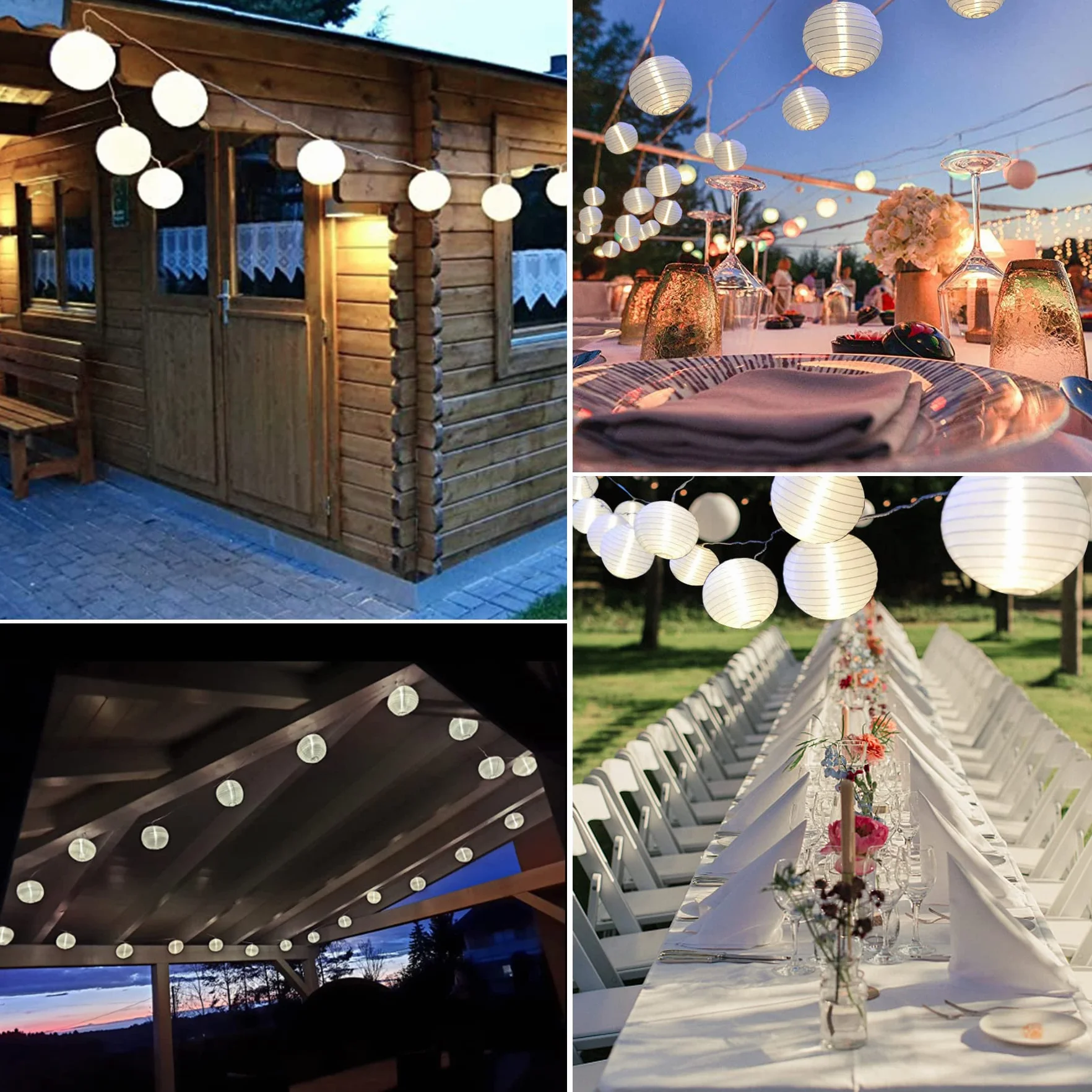 Lezonic Solarny łańcuch świetlny do użytku na zewnątrz z lampionami, 8 m, 30 diod LED latarni, 8 trybów, wodoszczelny, solarny łańcuch świetlny, biały, do dekoracji balkonu, ogrodu, podwórza, wesela