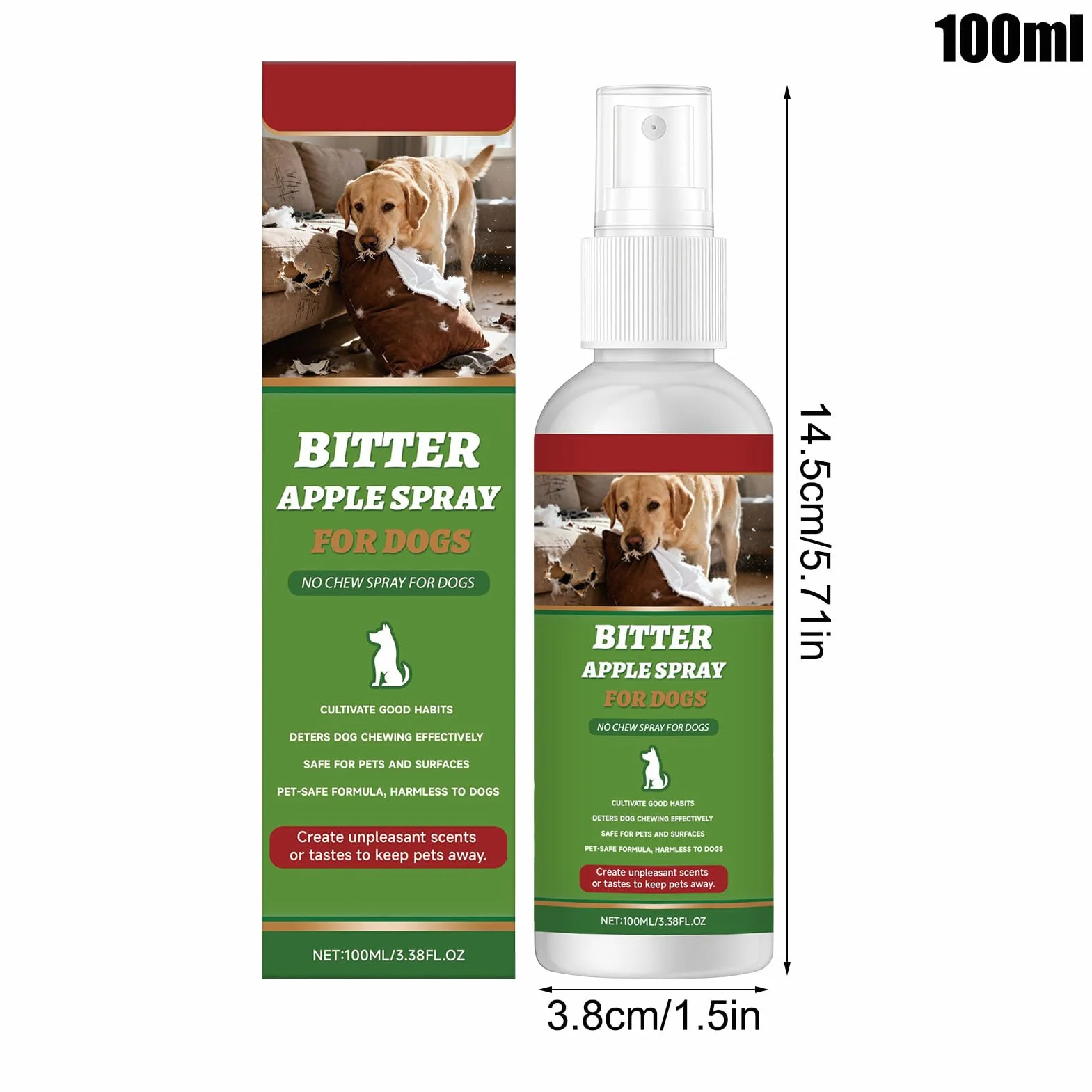 Spray do ?ucia dla psów, naturalny sk?adnik, 100 ml, naturalny korektor zachowania , spray ochronny do mebli, trwa?y, do wewn?trz, zewn?trz, dywan