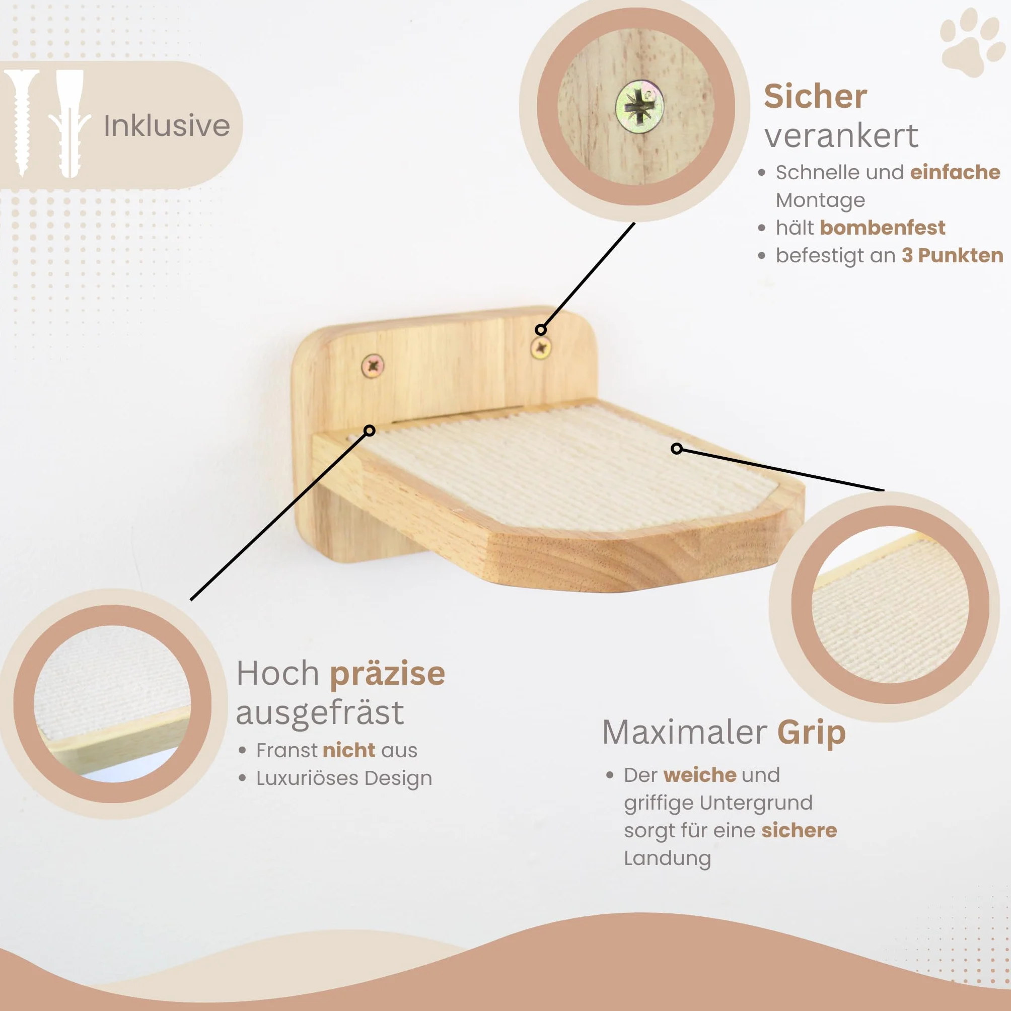AZANO® Schody dla kota, zestaw 3 sztuk, ścianka do wspinaczki dla kotów, drabinka dla kota [nowoczesne wzornictwo z drewna], ściana schodowa dla kota, drabinka dla kotów, meble do wspinaczki, rozmiar