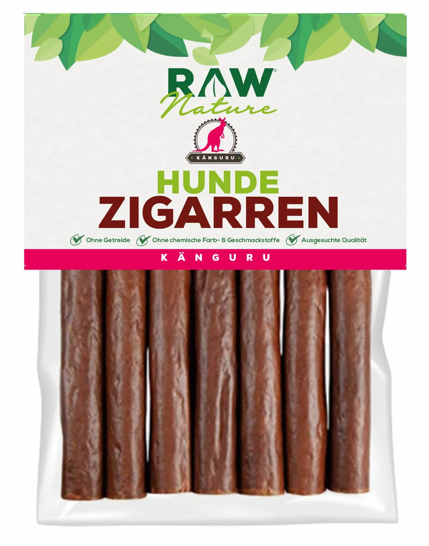 RAW Nature Psie cygaro kangur, 7 sztuk, 100% naturalna przekąska dla psa, monoproteina, hipoalergiczne i bez zbóż, suszone na powietrzu mięso kangurka, suszone mięso, wysokiej jakości mięso