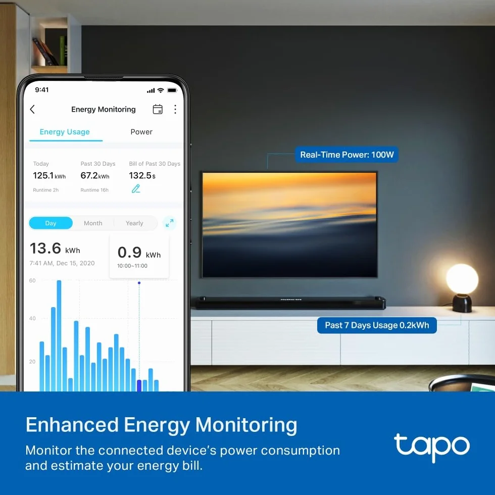TP-Link Tapo P110M Miniaturowe inteligentne gniazdko Wi-Fi z pomiarem zużycia energii, kompatybilne z Alexa i Google Home