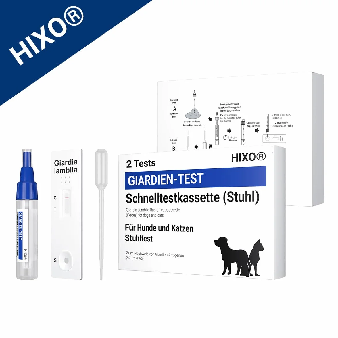 2X Test szybki na lamblie dla psów i kotów – niezawodny test na pasożyty jelitowe w przypadku biegunki i lambliozy – dla psów i kotów