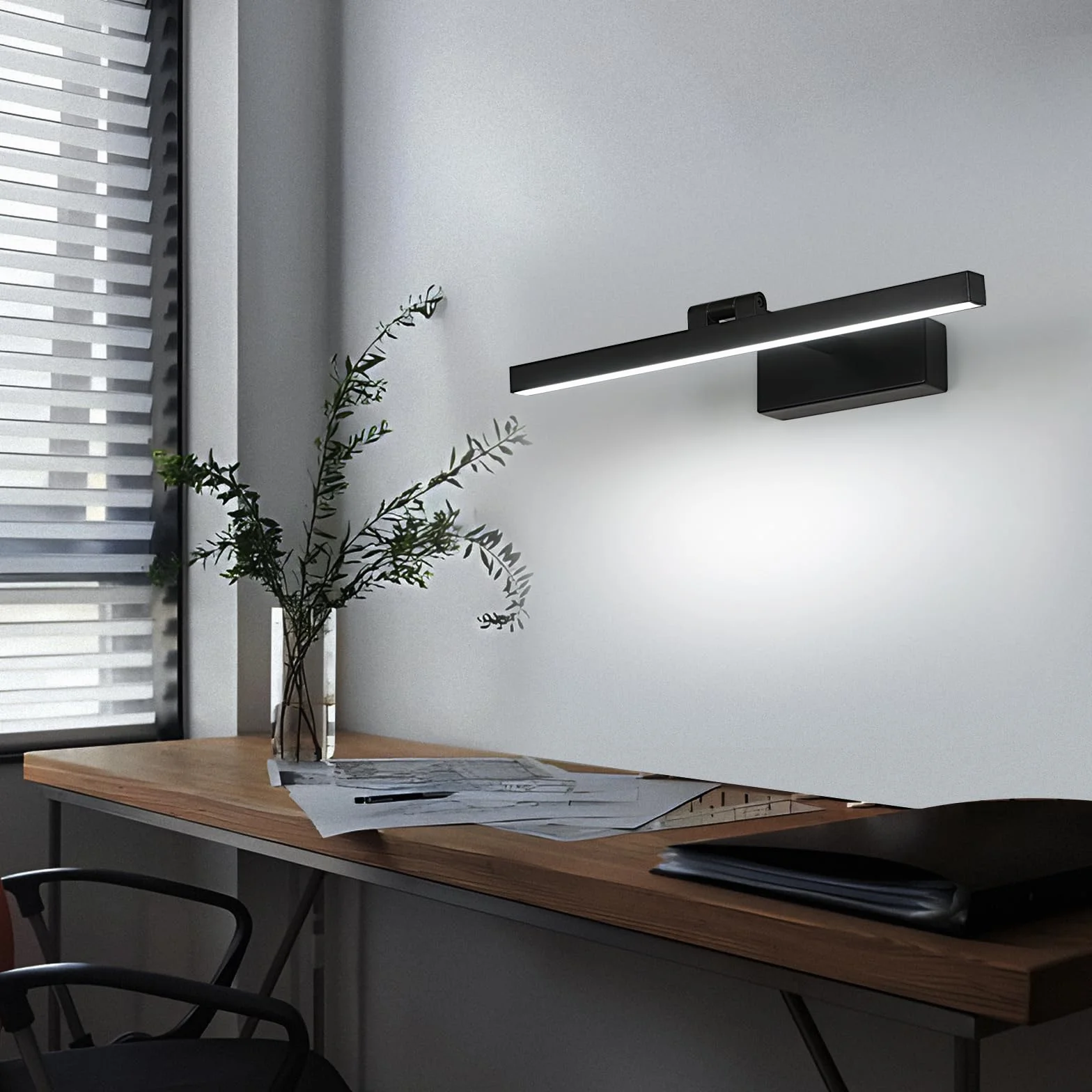 Comely Lampa Lustrzana Łazienkowa 9W 1100LM 220V, 40cm Lampa Lustrzana Kinkiet LED, Zimna Biel 6500K Oprawa Łazienkowa IP40, Czarny