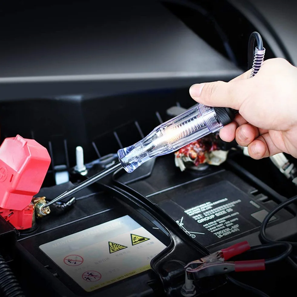 DEWIN Tester obwodu przewodu elektrycznego, Auto 6 V 12 V 24 V DC kamera samochodowa tester napięcia test obwodu VoltMet długi długopis żarówka