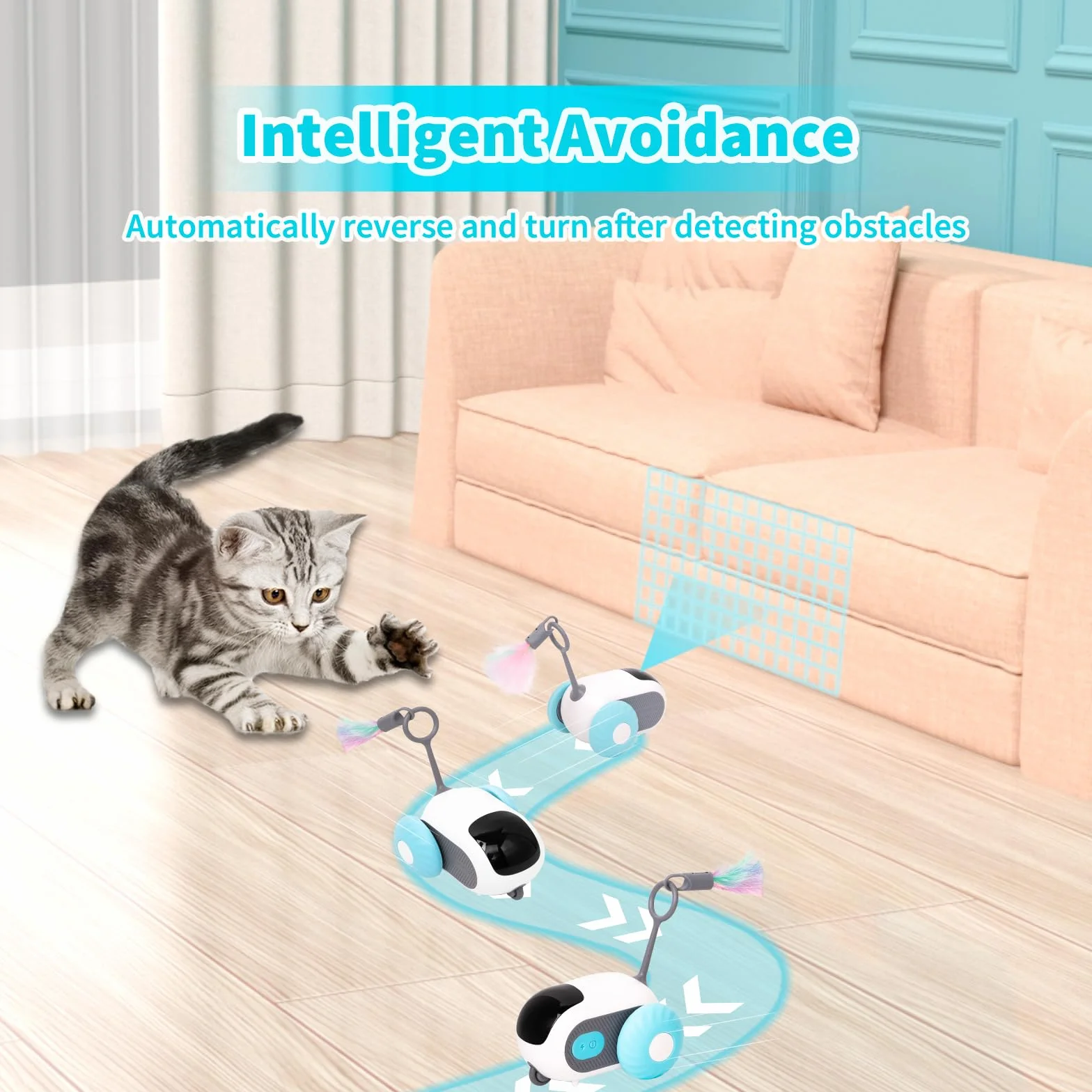 Cat Toy Samozatrudnienie, Cat Toy Elektryczne, Interaktywna 2-piórkowa zabawka kotów, Kontrolowalna obrotowość, Zabawka dla kota do samodzielnego zajęcia, zabawka dla kotów, elektryczna automatyczna
