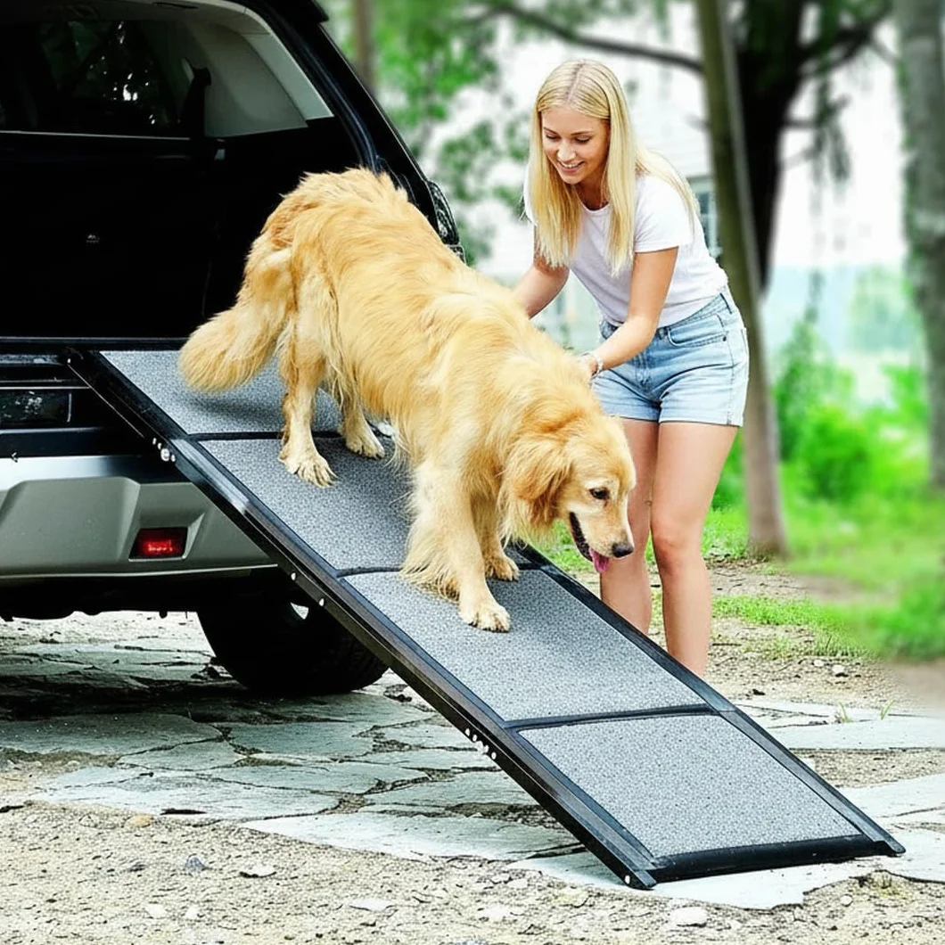 Rampa dla zwierząt (170 x 44 cm), rampa dla psów do samochodu, SUV-a i ciężarówki, długość 170 cm i szerokość 43 cm, składana i przenośna rampa dla zwierząt domowych z antypoślizgową