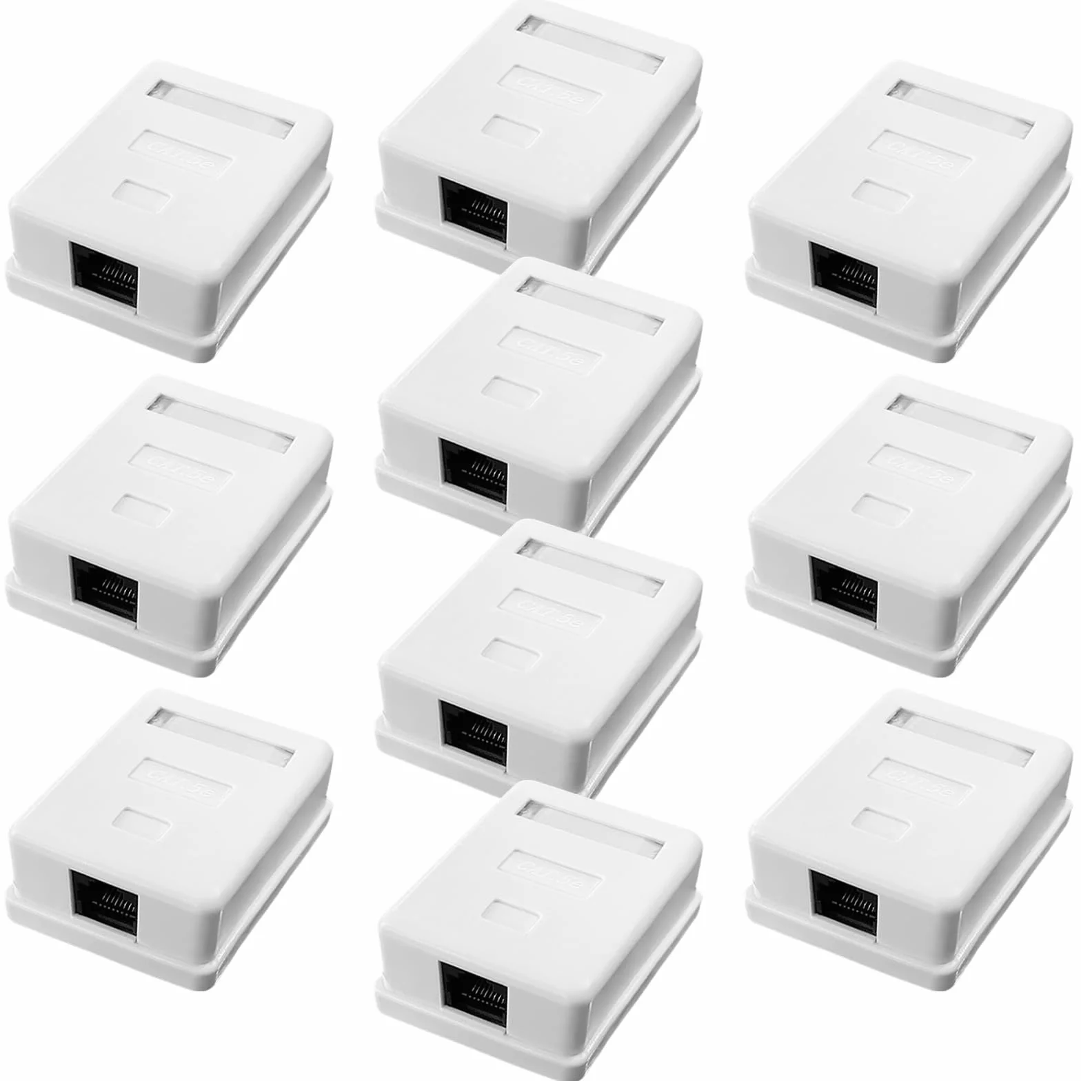 Leikurvo 10 X CAT 6A natynkowe gniazdo sieciowe 1 port: gniazdo RJ45 ekranowane natynkowe montaż 10 Gbit/s Ethernet Sieć LAN puszka natynkowa - kabel sieciowy zestaw puszek internetowych, biały