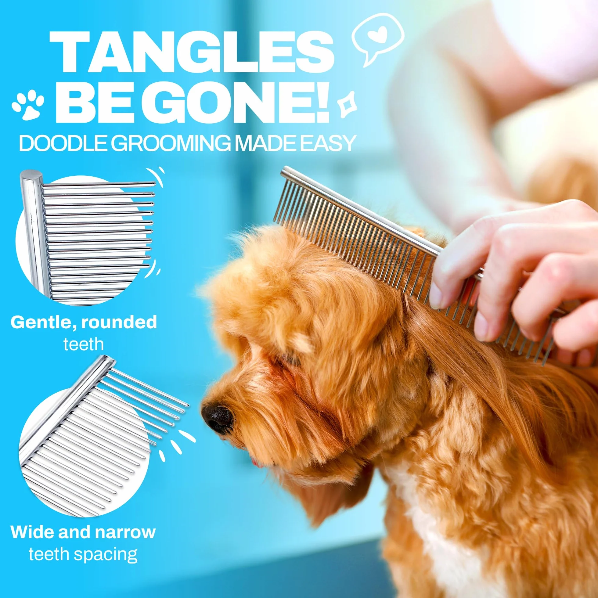 The Doodle Brush – grzebień do pielęgnacji psów doodle, metalowy grzebień dla psów, dla pudli, idealny labradoodle, cockapoo i goldendoodle – grzebienie wykończeniowe do sierści