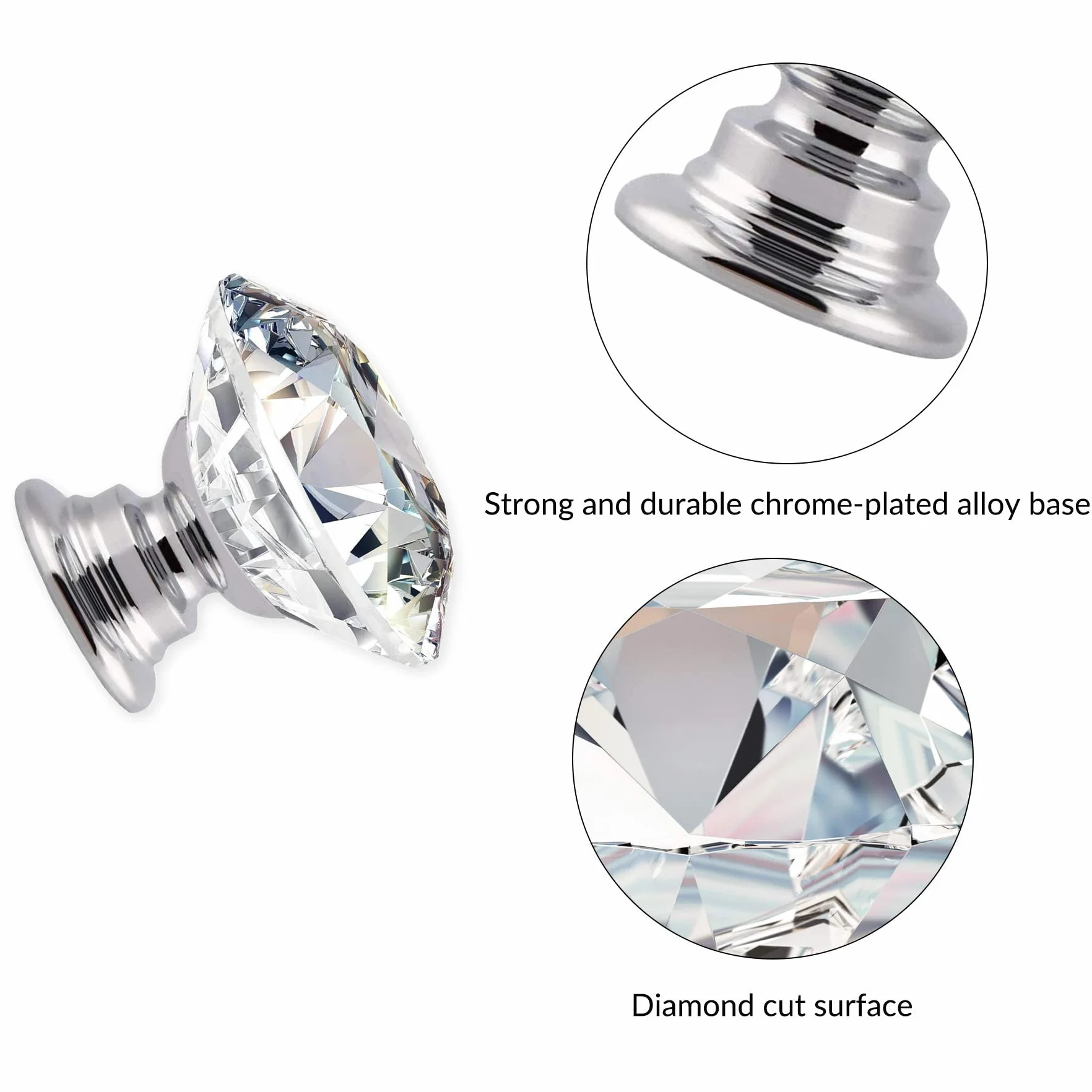 Kryształowe gałki do drzwi 30 mm szklane diamentowe uchwyty do szuflad 16 sztuk