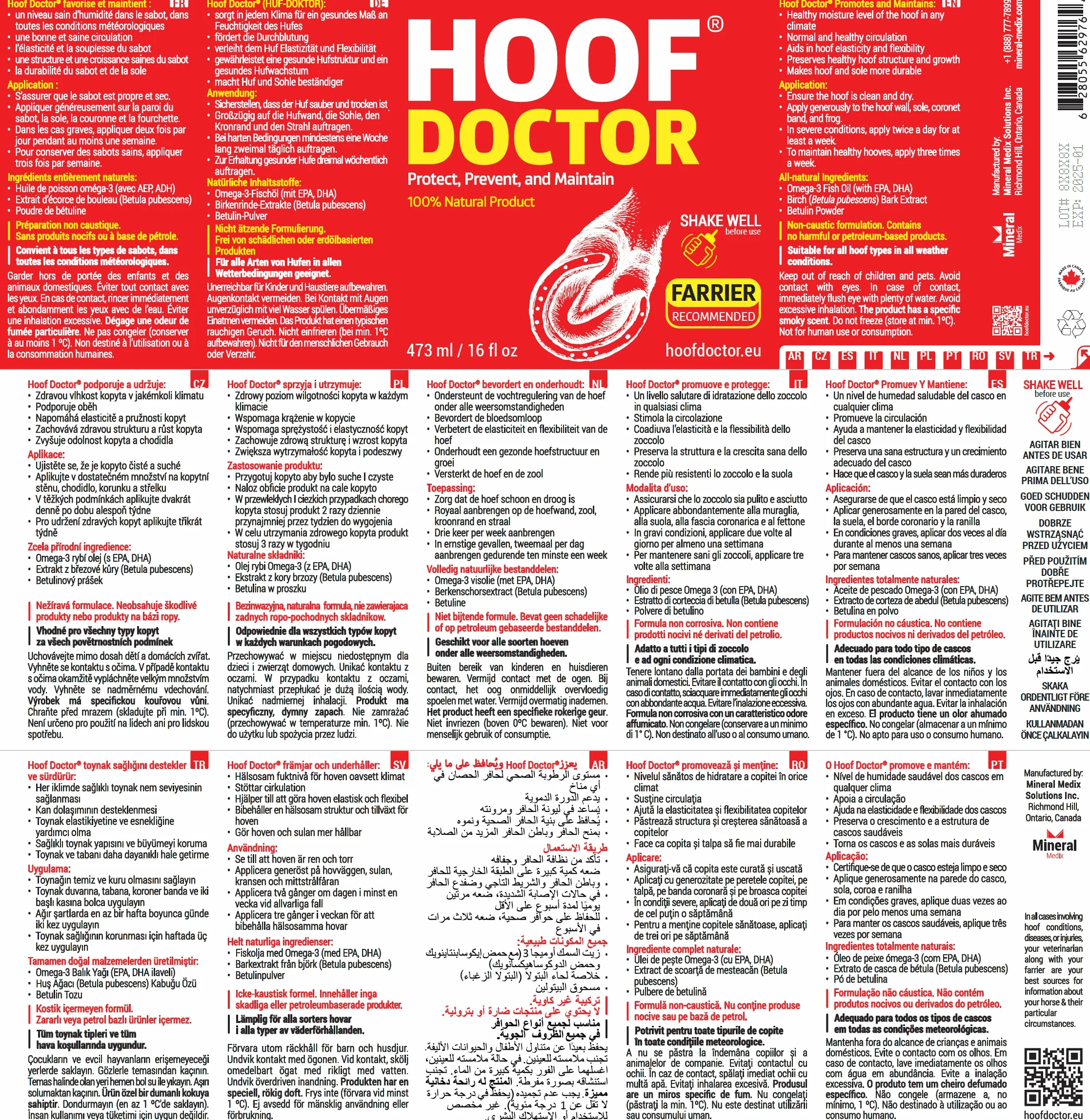 Hoof Doctor - White Line | Thrush | Abscesses | Quarter Crack | Seedy Toe | Corns and Sole Bruises - 100% All-Natural Hoof Care Product - Birch Bark Extract, Betulin, Omega-3 with Vits A & D (16 Oz)