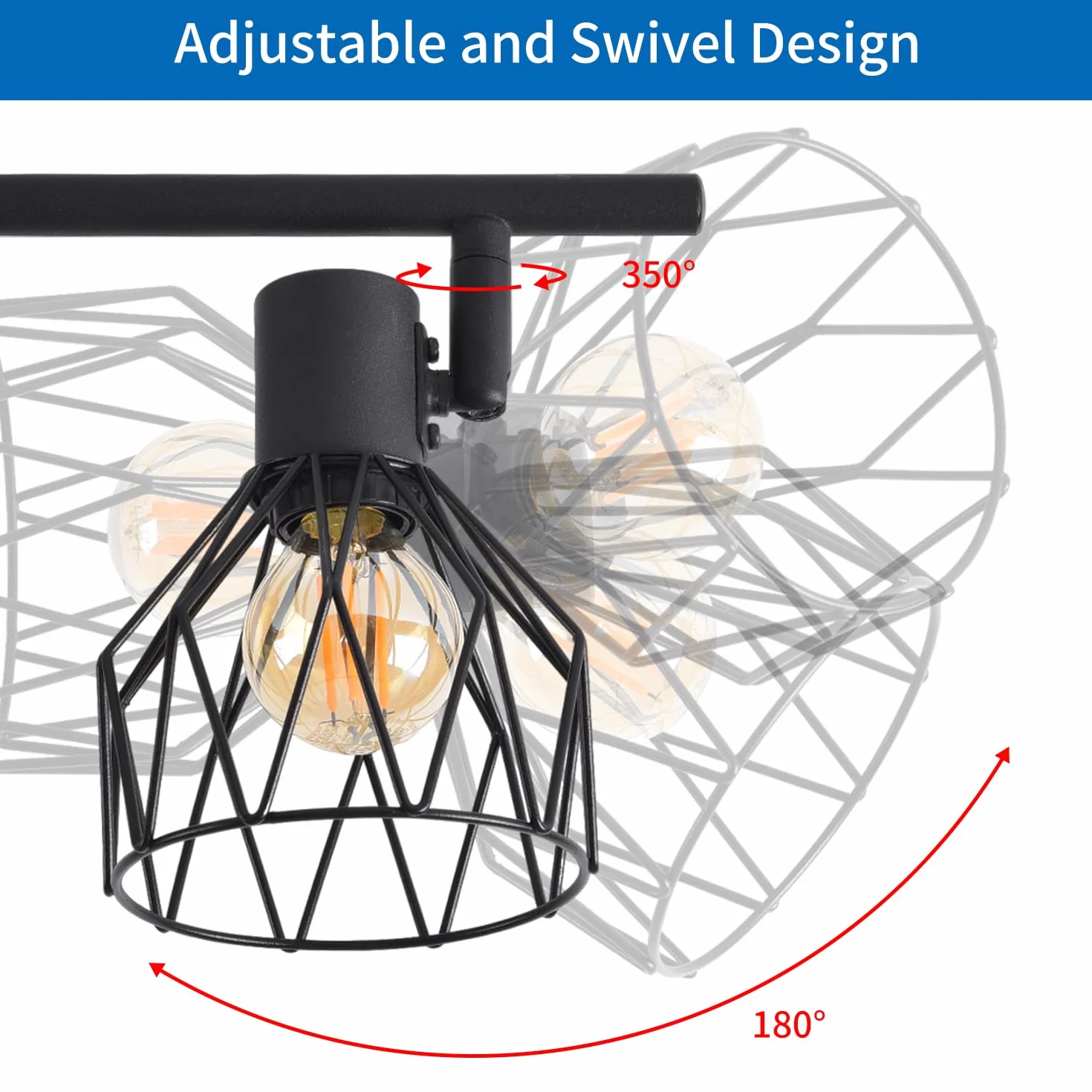 ANWIO Lampa sufitowa, 6 reflektorów LED do wnętrz sufitowych E14, oświetlenie sufitowe czarne z prostokątną podstawą, obrotowa lampa sufitowa LED (bez żarówek).