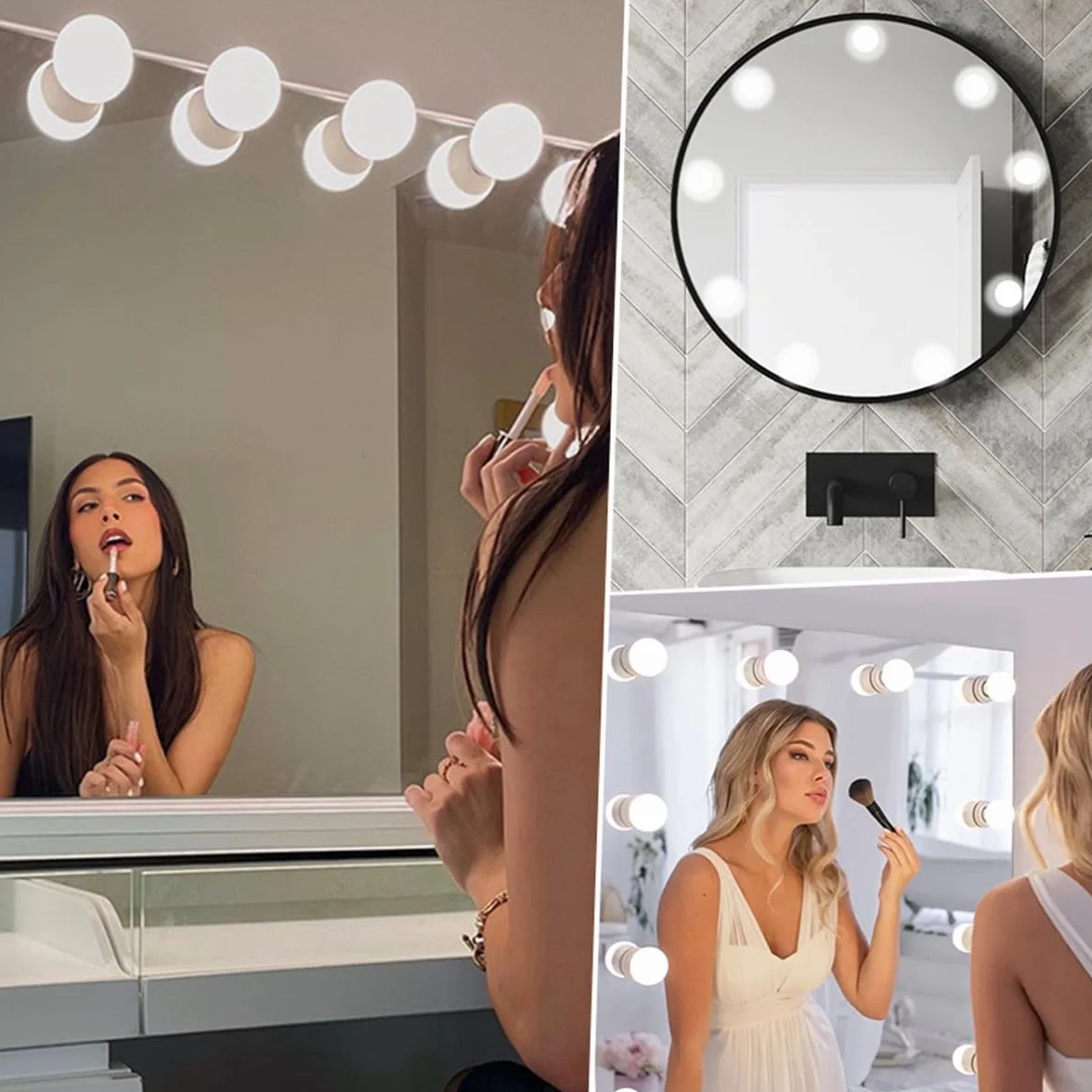 Lampki LED do Luster Kosmetycznych, Lampki Kosmetyczne z 10 Żarówkami z Regulacją Jasności, 3000K 4000K 9000K i 10 Poziomami Regulacji Jasności, do Makijażu, Garderoby, Łazienki