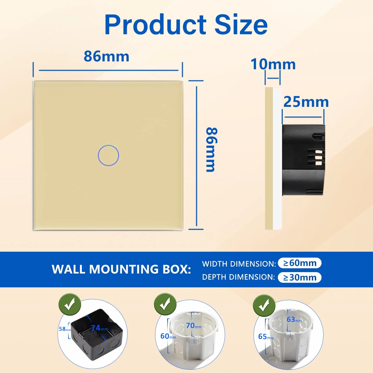 BSEED Touch Przełącznik Światła 1-Drożny Szklany Panel LED Złoto 500W
