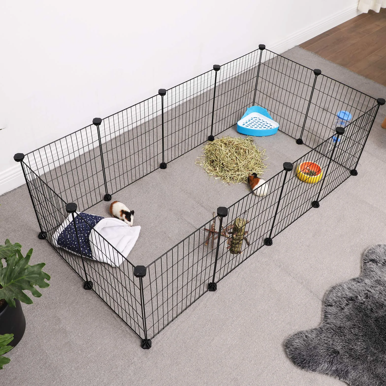 SONGMICS Wolny wybieg, obudowa dla małych zwierząt DIY, klatka dla małych zwierząt, wybieg dla szczeniąt, króliki, świnki morskie, siatka metalowa, czarny LPI01H