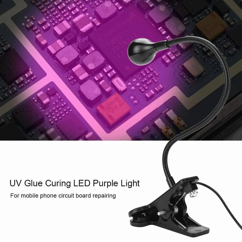 Lampa UV LED 3W USB do Naprawy Telefonu z Klipsem Fioletowe Światło