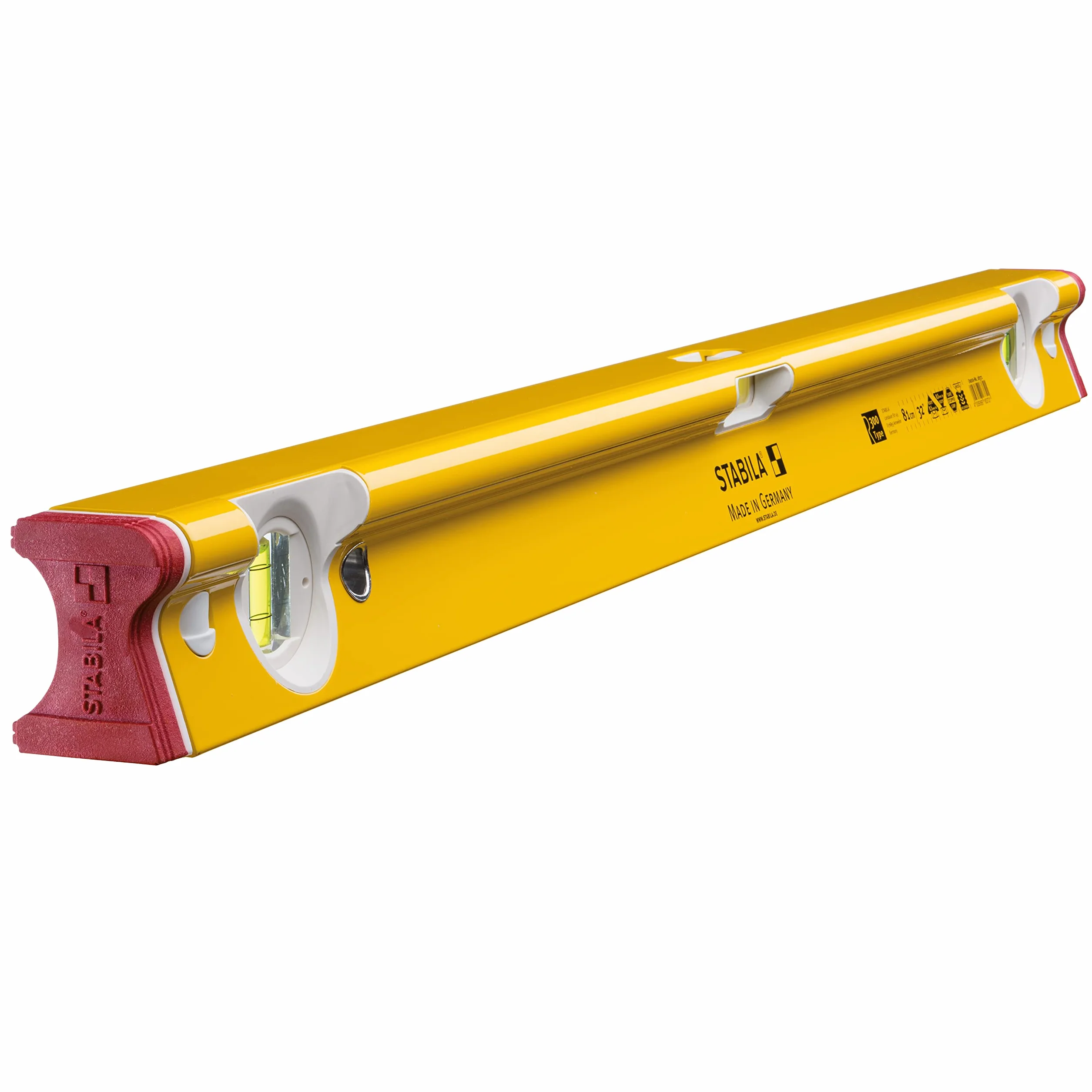 STABILA Poziomica typu R 300, 81 cm, odporny na skręcanie profil aluminiowy-R, 1 libela pozioma, 2 libele pionowe, tłumiące uderzenia, zintegrowane stopery antypoślizgowe, wyprodukowano w Niemczech, żółta