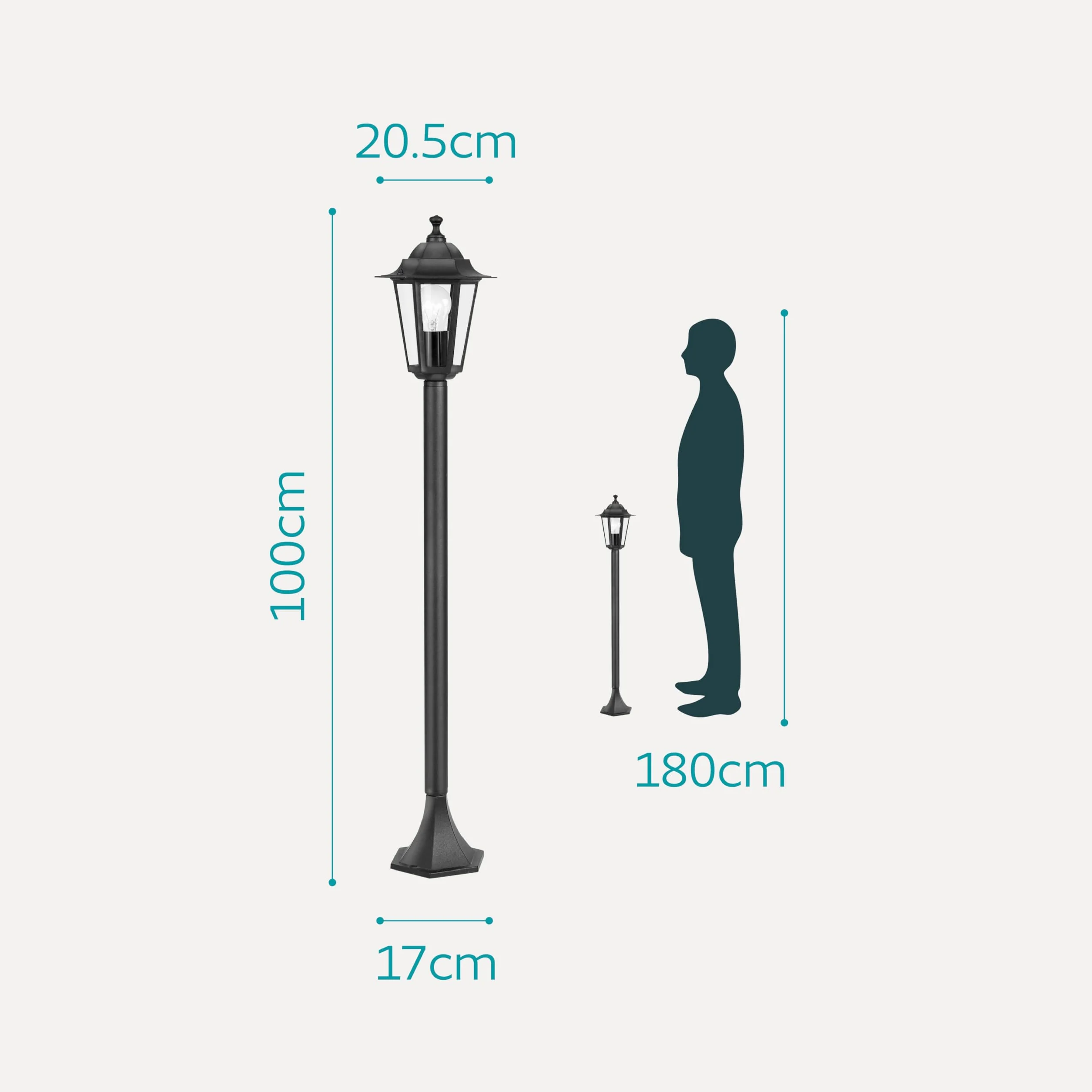 EGLO Zewnętrzna lampa stojąca Laterna 4, 1-punktowa światło światło z odlewu aluminiowego w kolorze czarnym i przezroczystym szkłem oprawka E27 IP44