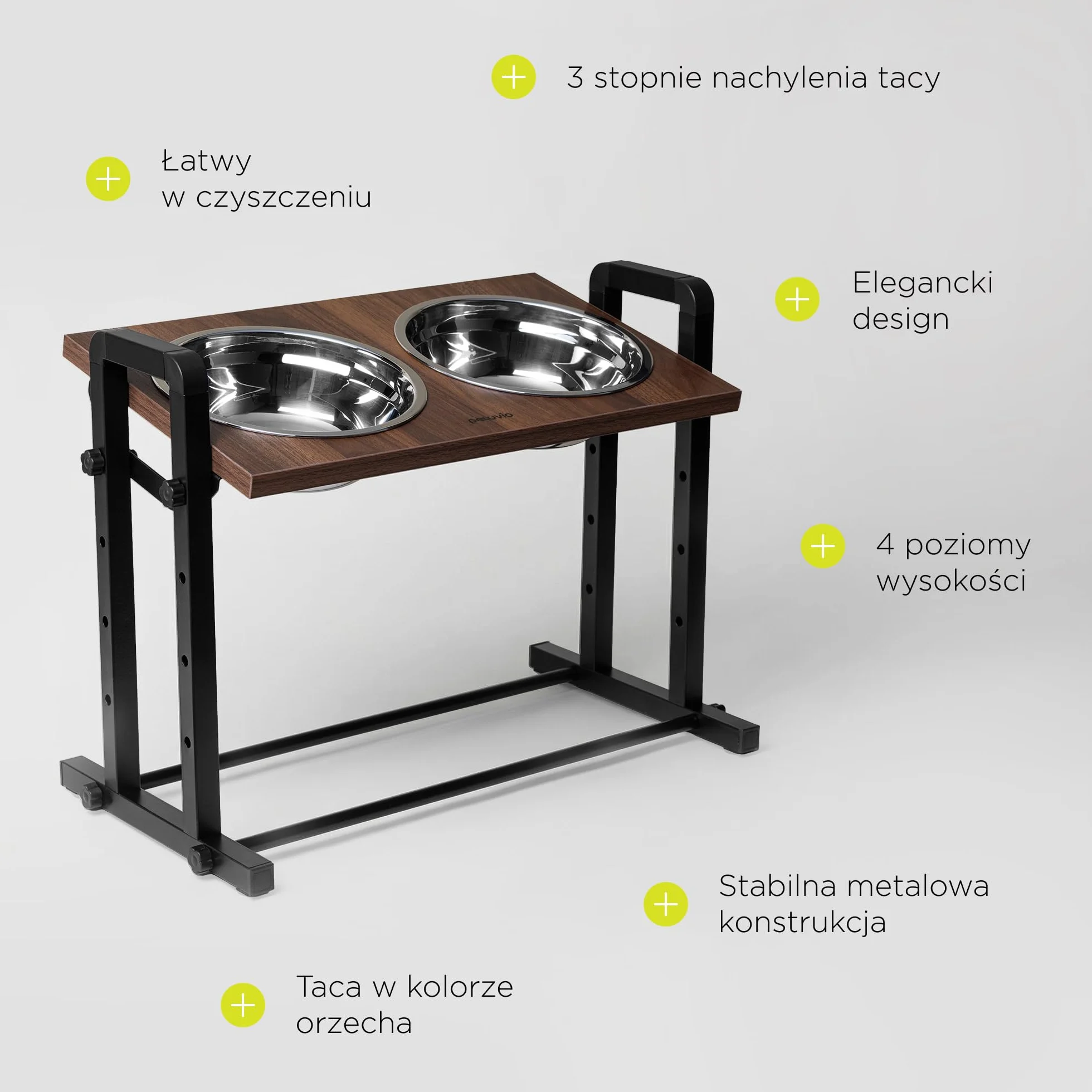 Peluvio Misty Podwyższona miska na karmę dla psów, z regulacją wysokości, 4 stopnie ergonomicznego jedzenia, stacja dla psów z regulowanym kątem, z 2 miskami ze stali nierdzewnej, łatwa do czyszczenia