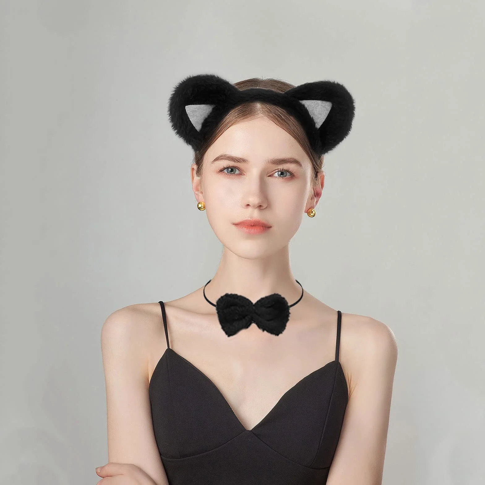 TSHAOUN Zestaw kostiumowy kot, sukienka zwierzęca, cosplay, kocie uszy, opaska na czoło, kocie, uszy, kołnierz, łapy, rękawiczki, czarna tutu, na Halloween, karnawał, karnawał