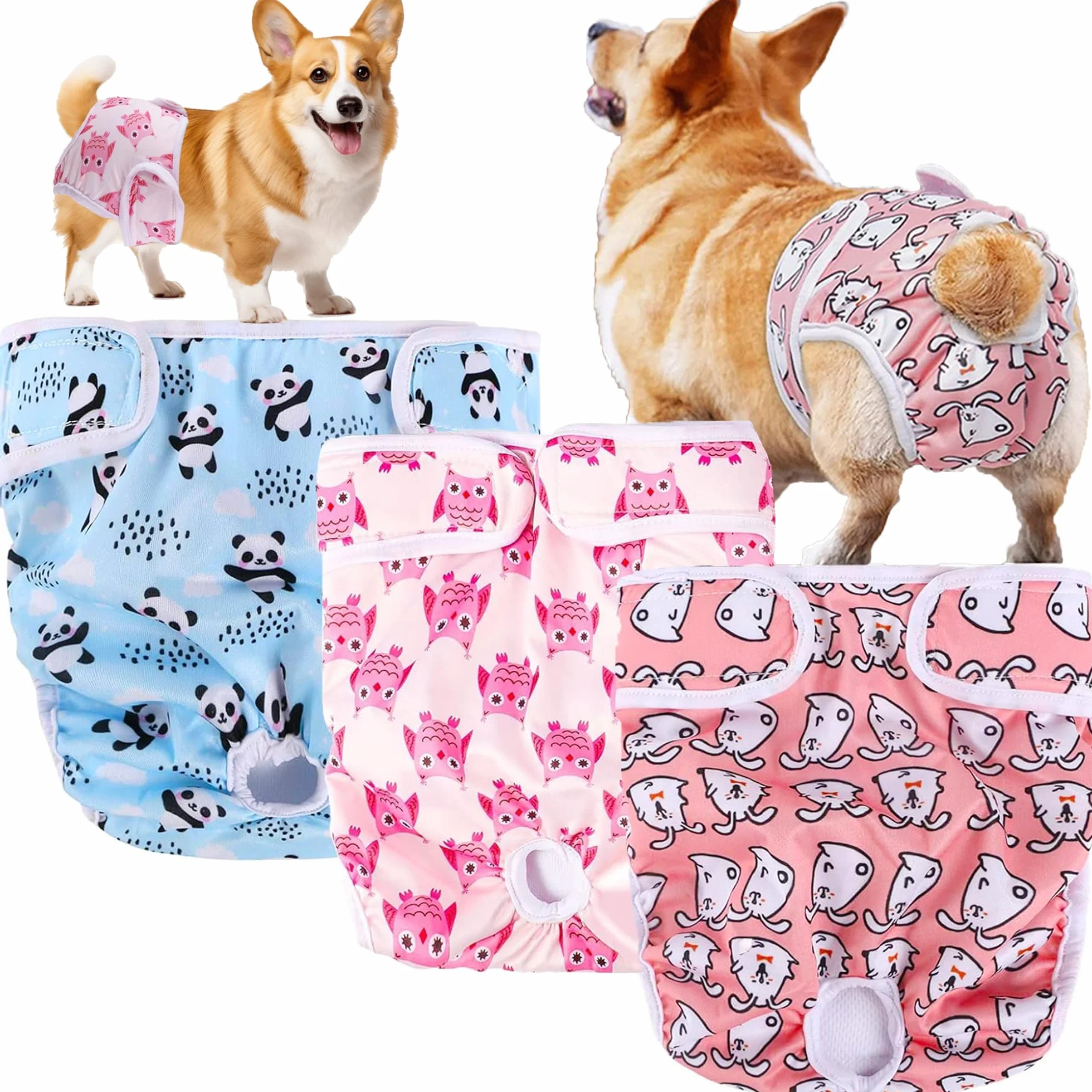 3-Pack Pieluchy dla Psów, Pieluchy dla Psów Wielokrotnego Użytku Zmywalne Super Absorbujące Regulowane, Okres Ciepła dla Psów w Sezonie dla Kobiet Zwierząt Awierząt i Długich Podróży (XS)