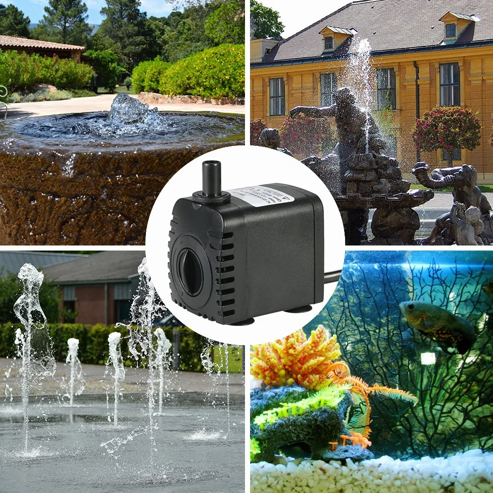 Decdeal Zatapialna pompa wodna 600L/H 8 W do akwarium fontann stołowych, stawów, ogrodów wodnych i systemów hydroponicznych z 2 dyszami AC220-240V