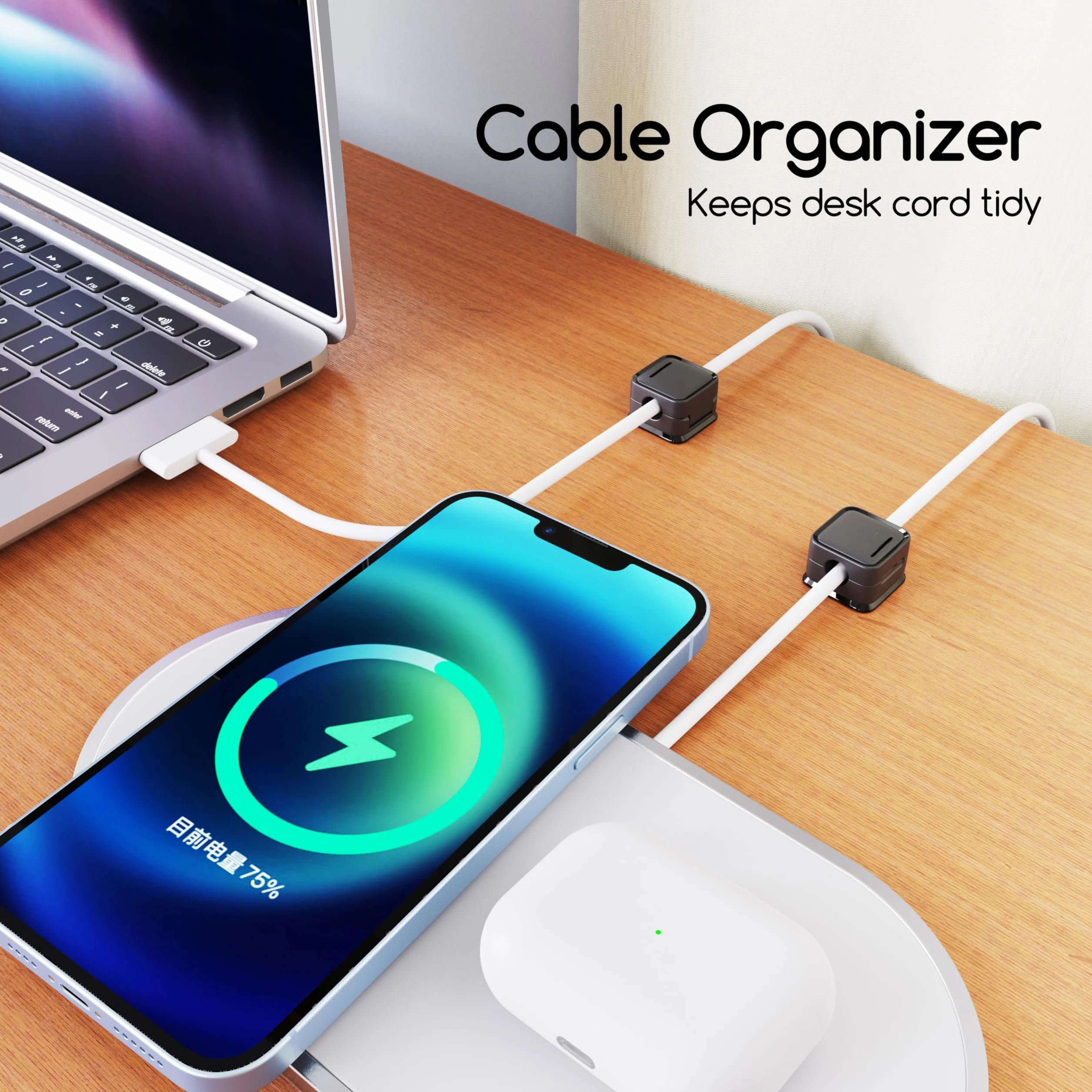 smofish Uchwyt do organizera na przewód, 12 sztuk, magnetyczne klipsy do kabli, uchwyt na kabel do ładowania telefonu, mocny samoprzylepny uchwyt na ładowarkę, prezent na stolik nocny, sprzęt