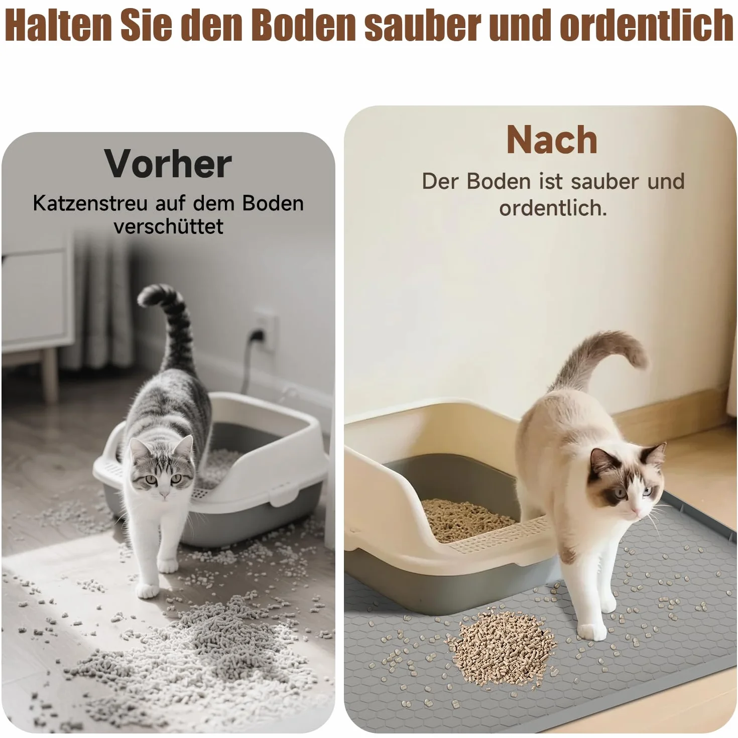 Duża Mata do Kuwety dla kota 80 x 56 cm, Mata do Kuwety dla Kota Wykonana z Silikonu Dopuszczonego do Kontaktu z żywnością, Wodoodporna, Odporna na Mocz, Antypoślizgowa– Szara