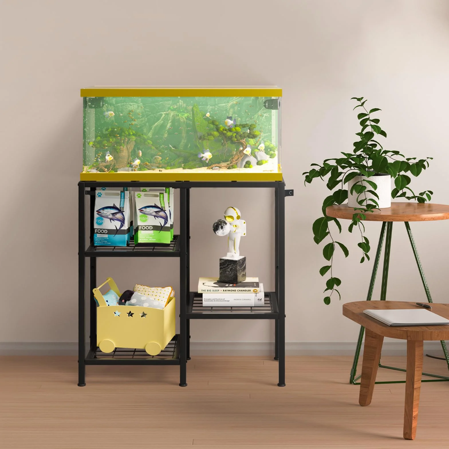 CADUKE Stojak do akwarium, metalowy stojak na akwarium, stojak na akcesoria do akwarium, 3-poziomowy stojak terrarium z żółwiem, gadami, do salonu, biura