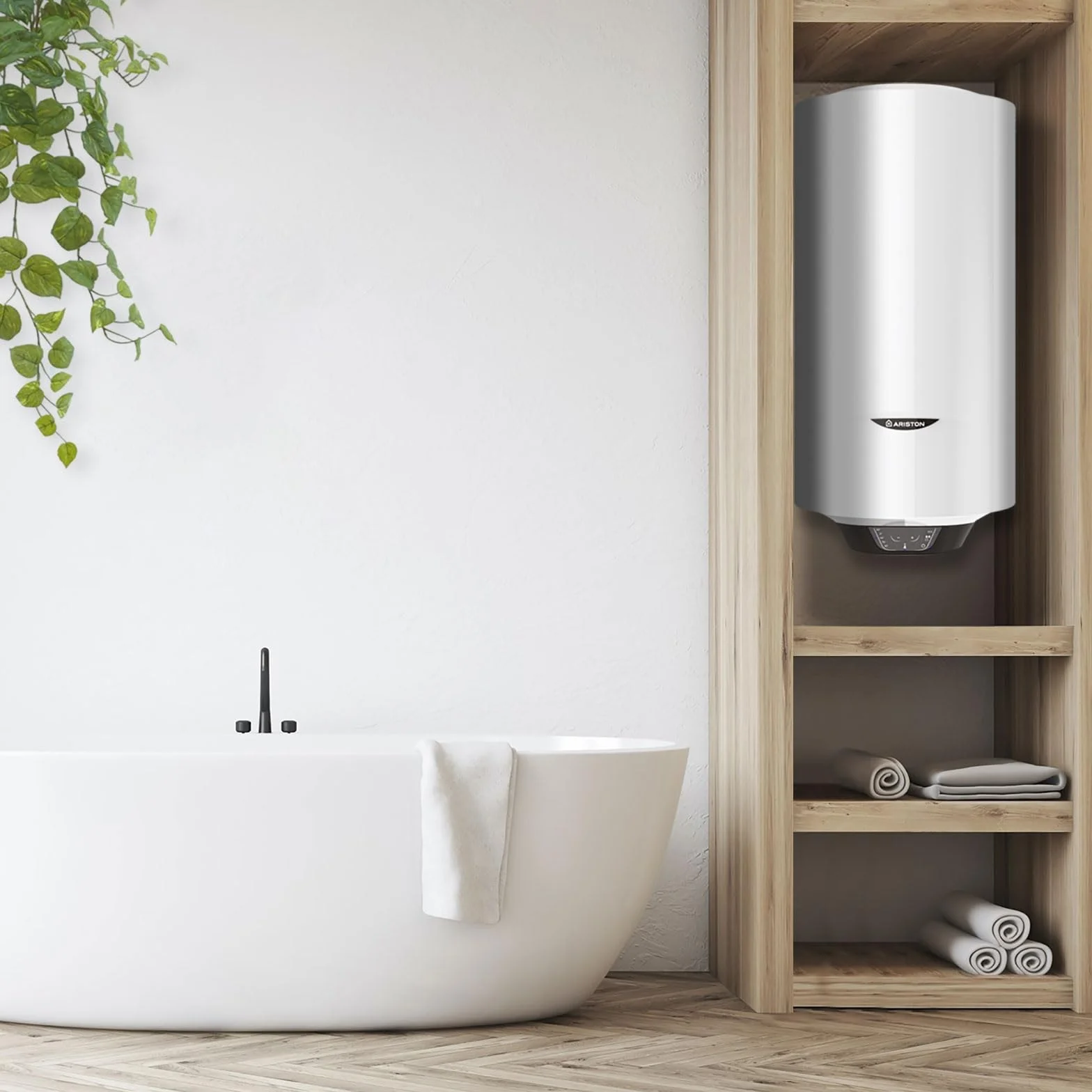 Ariston Pro1 Eco Slim - 65 litrów, niski pobór mocy, pionowy elektryczny podgrzewacz wody z funkcją ECO 37,3 x 35,3 x 98,1 cm - wyprodukowany do instalacji w Hiszpanii