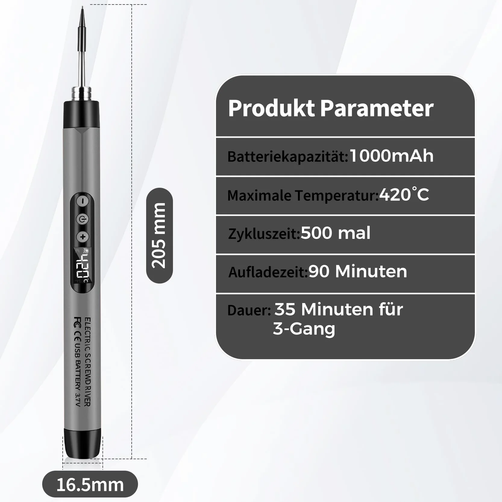 Bezprzewodowy zestaw do lutowania z regulacją temperatury 330-450°C, USB, LCD, 3 groty