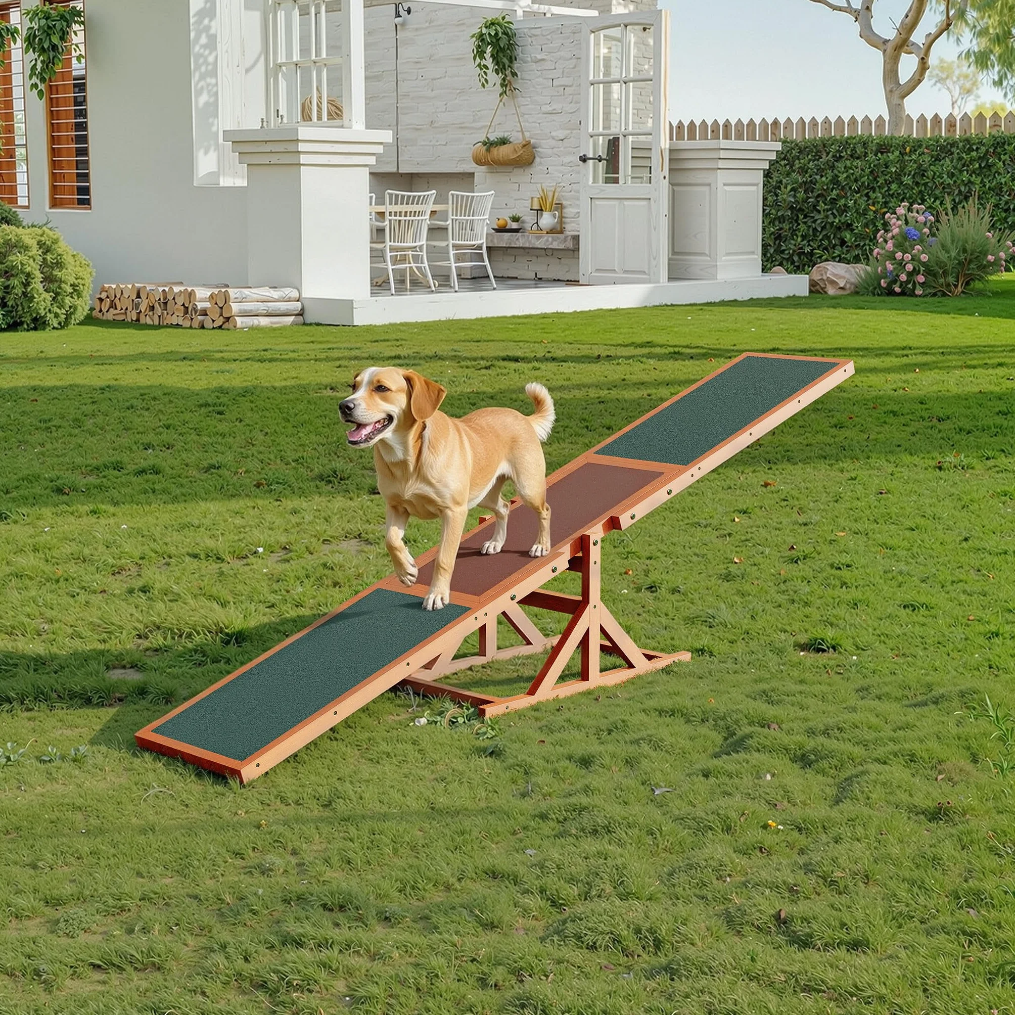 Wiltec Huśtawka agility dla psów 180x30x30cm drewniana do treningu zwinności do ogrodu i toru dla małych i dużych psów, sprzęt do zabawy i ćwiczeń