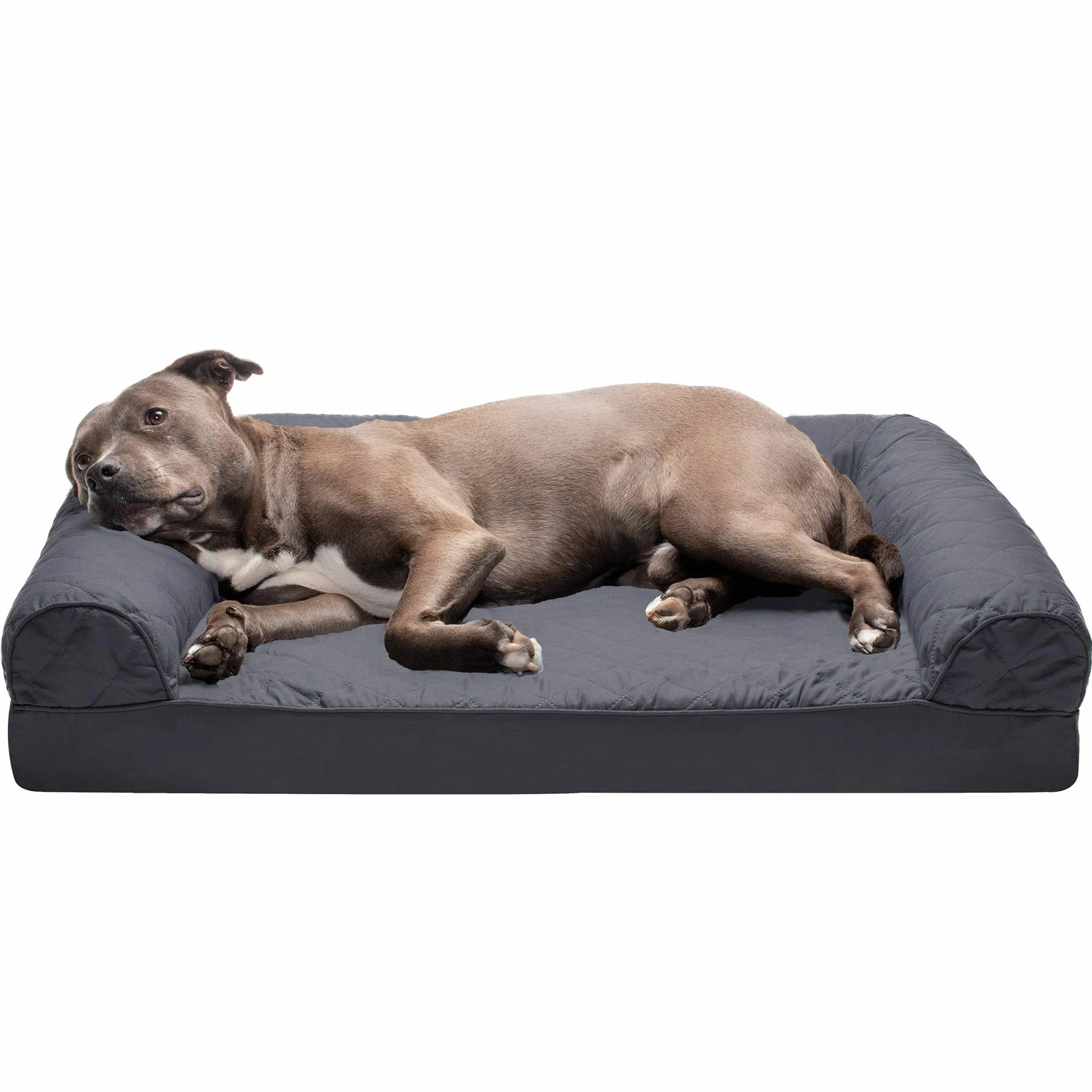 Furhaven Duże ortopedyczne legowisko dla psa pikowana sofa w stylu ze zdejmowanym zmywalnym pokrowcem - żelazny szary, L