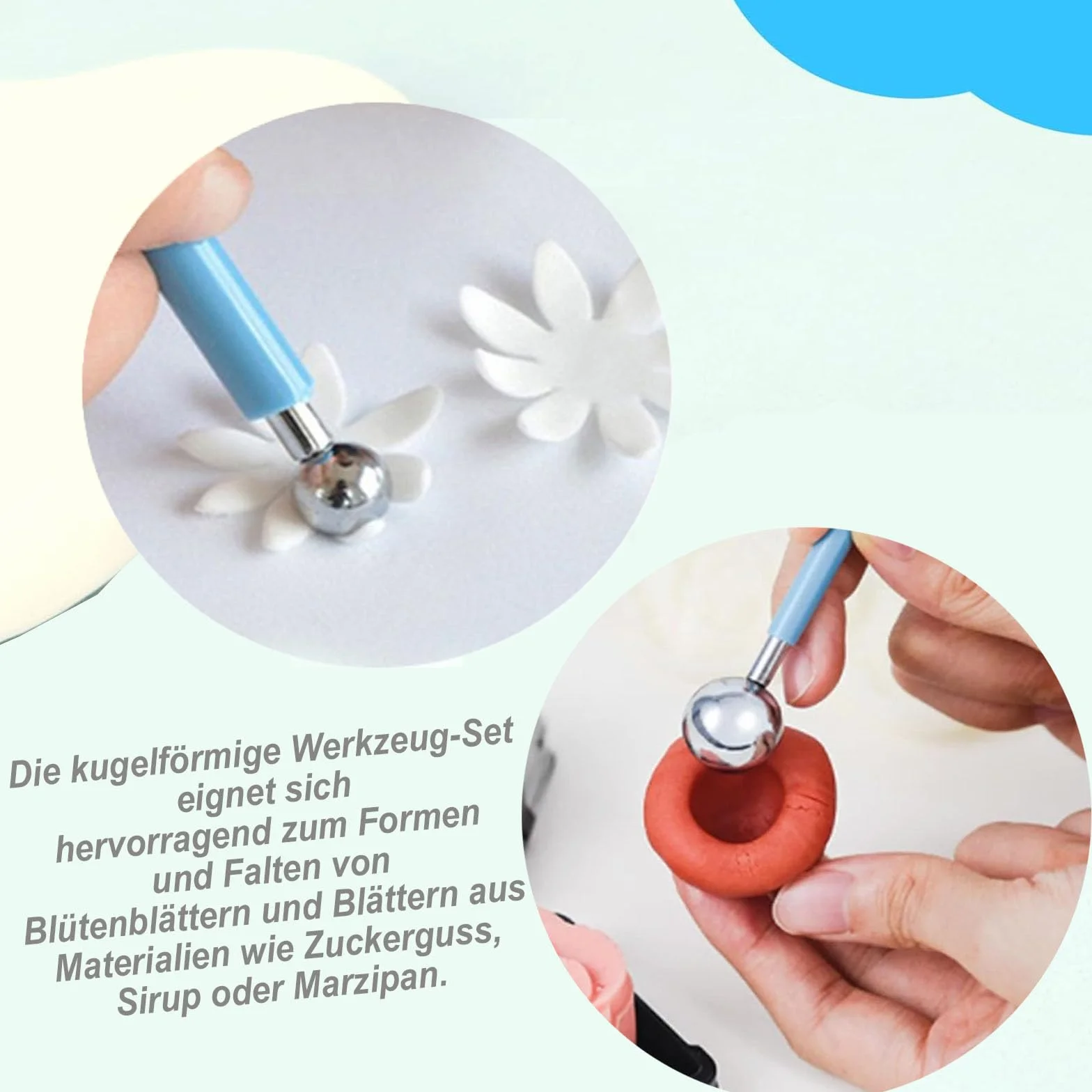 Zestaw 6 narzędzi do wygładzania fug, metalowe kulki, skrobaczki, podwójne końcówki